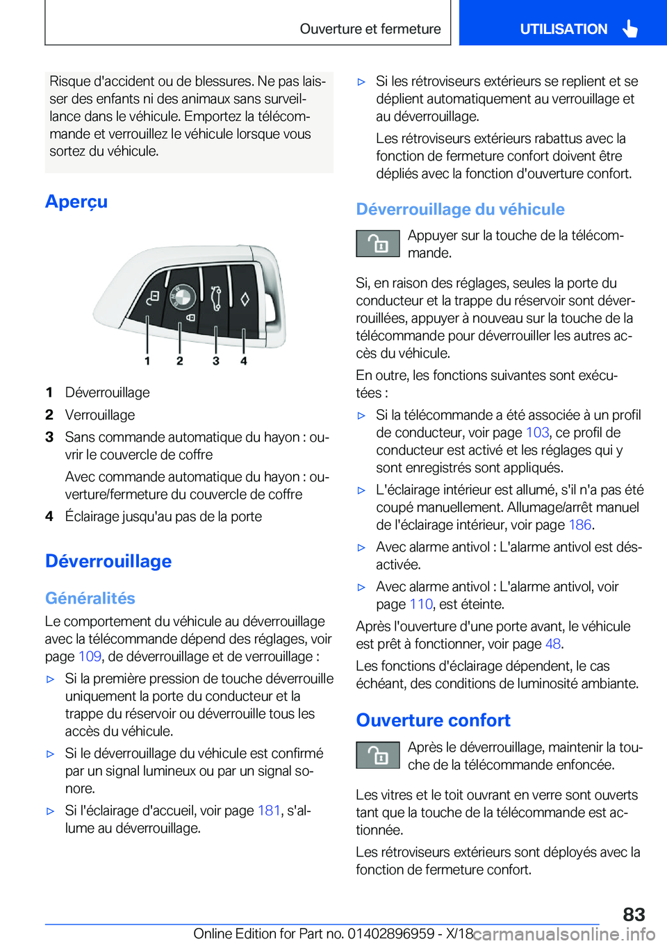 BMW 3 SERIES 2019  Notices Demploi (in French) �R�i�s�q�u�e��d�'�a�c�c�i�d�e�n�t��o�u��d�e��b�l�e�s�s�u�r�e�s�.��N�e��p�a�s��l�a�i�sj�s�e�r��d�e�s��e�n�f�a�n�t�s��n�i��d�e�s��a�n�i�m�a�u�x��s�a�n�s��s�u�r�v�e�i�lj
�l�a�n�c�e��