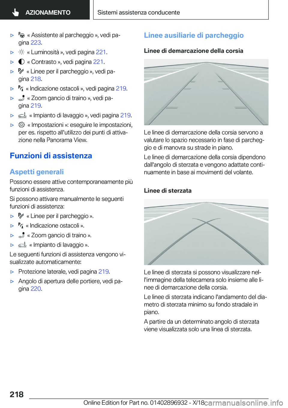 BMW 3 SERIES 2019  Libretti Di Uso E manutenzione (in Italian) 'x���«��A�s�s�i�s�t�e�n�t�e��a�l��p�a�r�c�h�e�g�g�i�o��{�,��v�e�d�i��p�aª
�g�i�n�a� �2�2�3�.'x���«��L�u�m�i�n�o�s�i�t�
