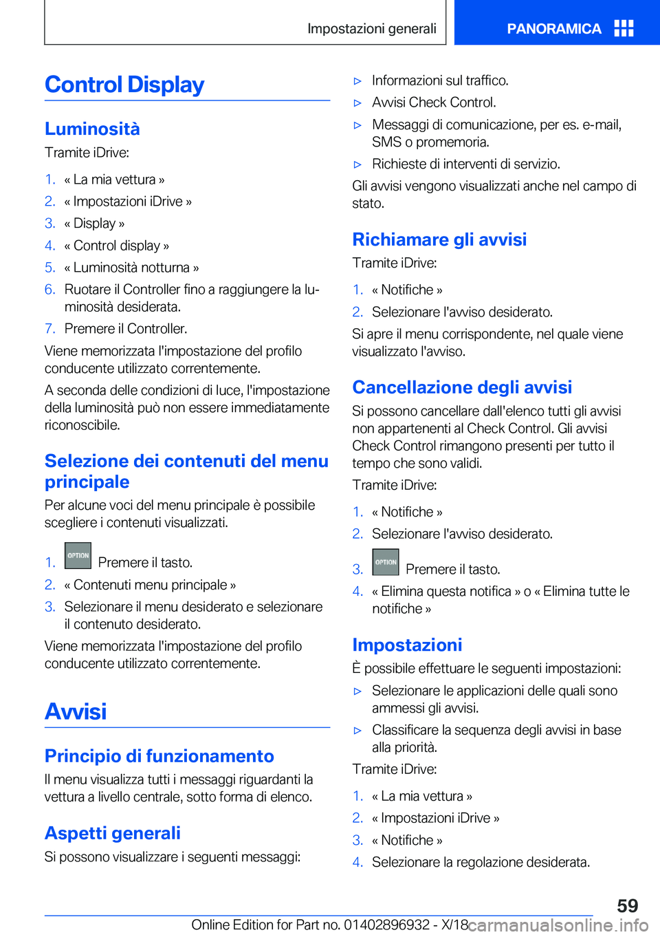 BMW 3 SERIES 2019  Libretti Di Uso E manutenzione (in Italian) �C�o�n�t�r�o�l��D�i�s�p�l�a�y
�L�u�m�i�n�o�s�i�t�