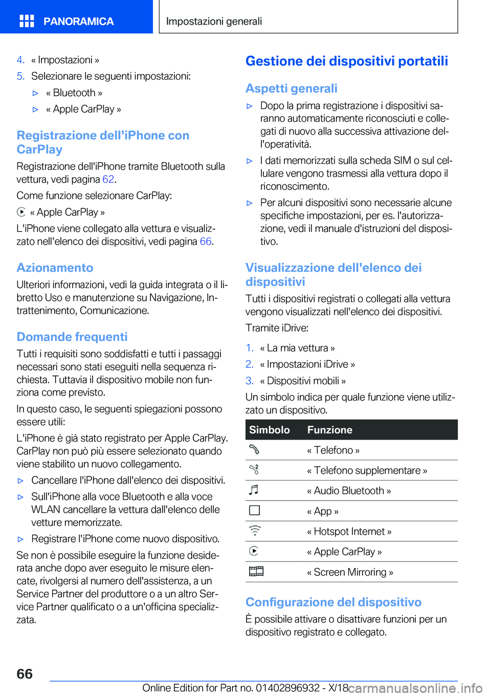 BMW 3 SERIES 2019  Libretti Di Uso E manutenzione (in Italian) �4�.�«��I�m�p�o�s�t�a�z�i�o�n�i��{�5�.�S�e�l�e�z�i�o�n�a�r�e��l�e��s�e�g�u�e�n�t�i��i�m�p�o�s�t�a�z�i�o�n�i�:'x�«��B�l�u�e�t�o�o�t�h��{'x�«��A�p�p�l�e��C�a�r�P�l�a�y��{
�R�e�g�i�s