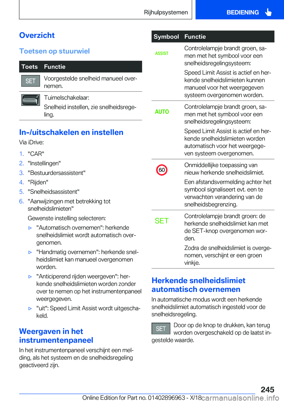 BMW 3 SERIES 2019  Instructieboekjes (in Dutch) �O�v�e�r�z�i�c�h�t�T�o�e�t�s�e�n��o�p��s�t�u�u�r�w�i�e�l�T�o�e�t�s�F�u�n�c�t�i�e�V�o�o�r�g�e�s�t�e�l�d�e��s�n�e�l�h�e�i�d��m�a�n�u�e�e�l��o�v�e�rj
�n�e�m�e�n�.�T�u�i�m�e�l�s�c�h�a�k�e�l�a�a�r�:
