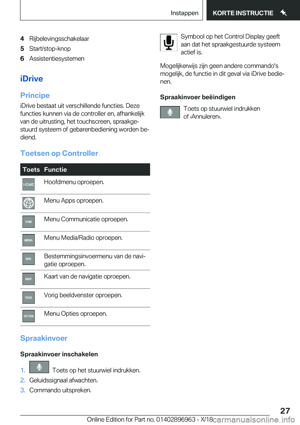 BMW 3 SERIES 2019  Instructieboekjes (in Dutch) �4�R�i�j�b�e�l�e�v�i�n�g�s�s�c�h�a�k�e�l�a�a�r�5�S�t�a�r�t�/�s�t�o�p�-�k�n�o�p�6�A�s�s�i�s�t�e�n�t�i�e�s�y�s�t�e�m�e�n
�i�D�r�i�v�e
�P�r�i�n�c�i�p�e �i�D�r�i�v�e��b�e�s�t�a�a�t��u�i�t��v�e�r�s�c�h�