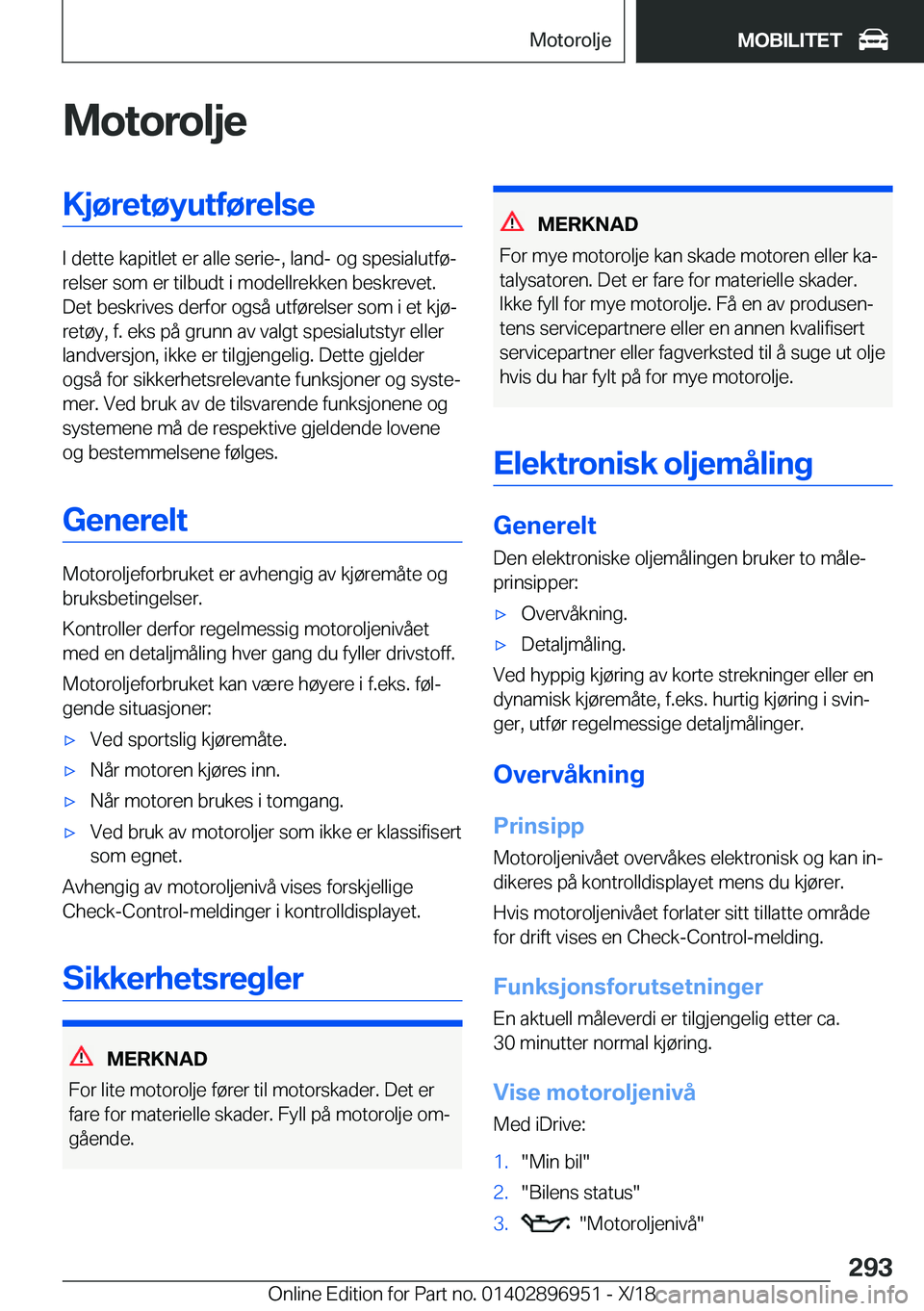 BMW 3 SERIES 2019  InstruksjonsbØker (in Norwegian) �M�o�t�o�r�o�l�j�e�K�j�