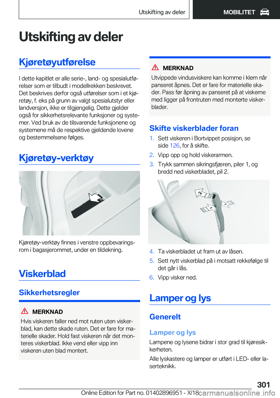 BMW 3 SERIES 2019  InstruksjonsbØker (in Norwegian) �U�t�s�k�i�f�t�i�n�g��a�v��d�e�l�e�r�K�j�