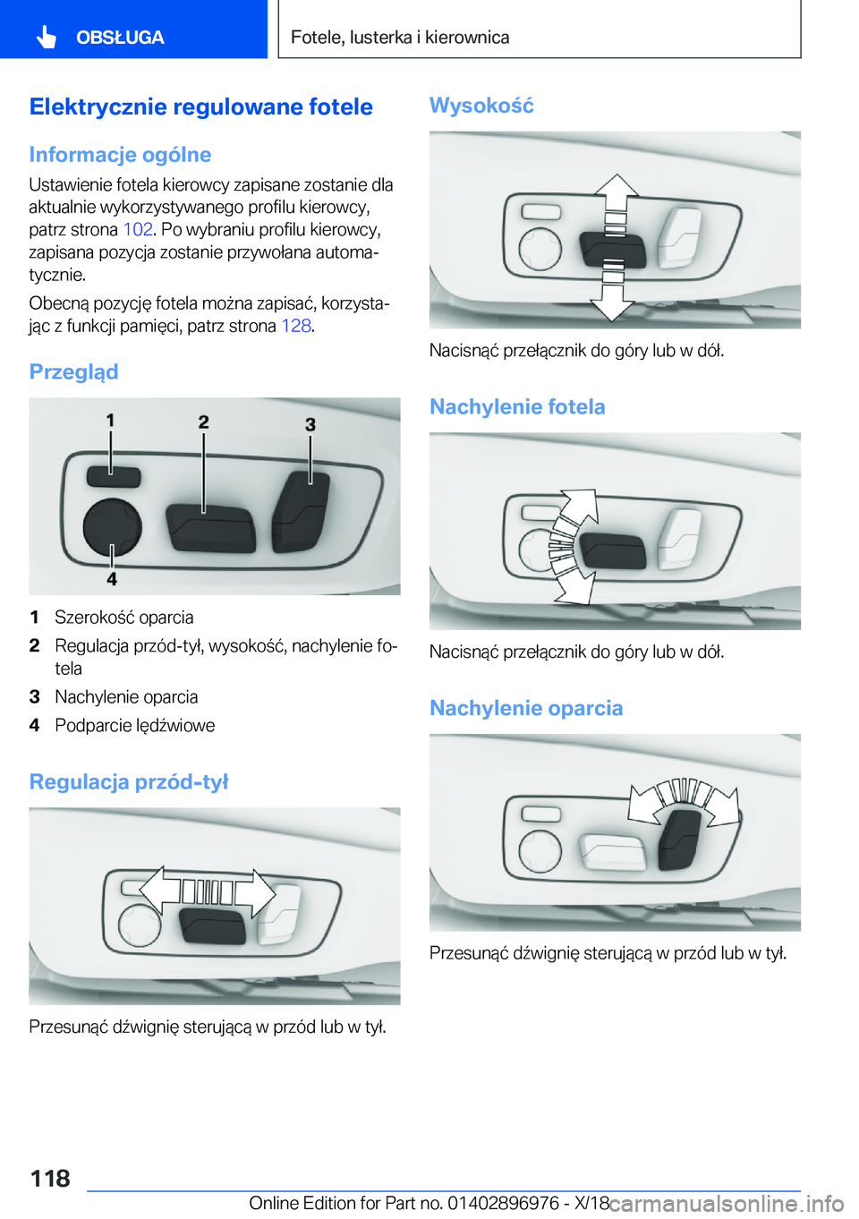 BMW 3 SERIES 2019  Instrukcja obsługi (in Polish) �E�l�e�k�t�r�y�c�z�n�i�e��r�e�g�u�l�o�w�a�n�e��f�o�t�e�l�e
�I�n�f�o�r�m�a�c�j�e��o�g�
