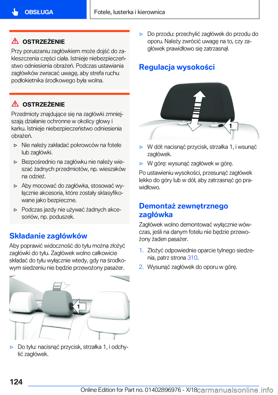 BMW 3 SERIES 2019  Instrukcja obsługi (in Polish) �O�S�T�R�Z�E8�E�N�I�E
�P�r�z�y��p�o�r�u�s�z�a�n�i�u��z�a�g�ł�