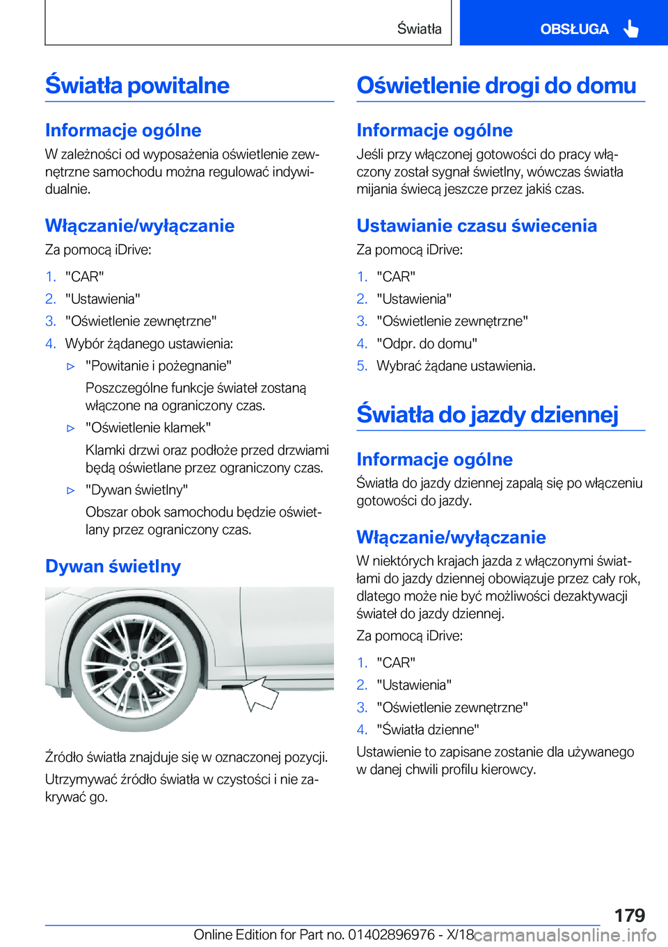 BMW 3 SERIES 2019  Instrukcja obsługi (in Polish) �w�i�a�t�ł�a��p�o�w�i�t�a�l�n�e
�I�n�f�o�r�m�a�c�j�e��o�g�