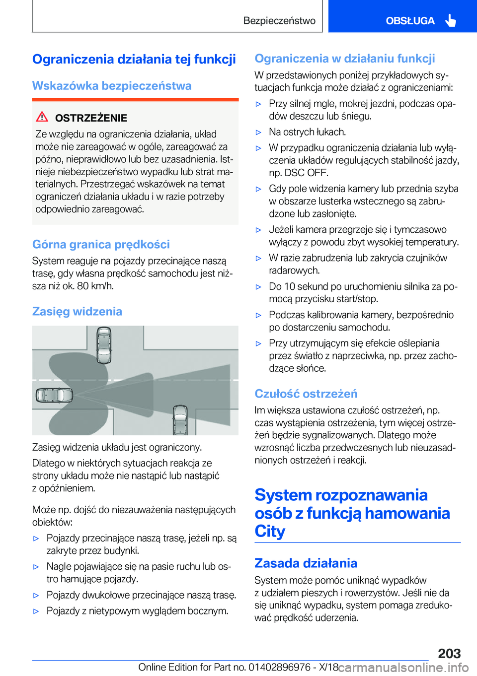 BMW 3 SERIES 2019  Instrukcja obsługi (in Polish) �O�g�r�a�n�i�c�z�e�n�i�a��d�z�i�a�ł�a�n�i�a��t�e�j��f�u�n�k�c�j�i�W�s�k�a�z�