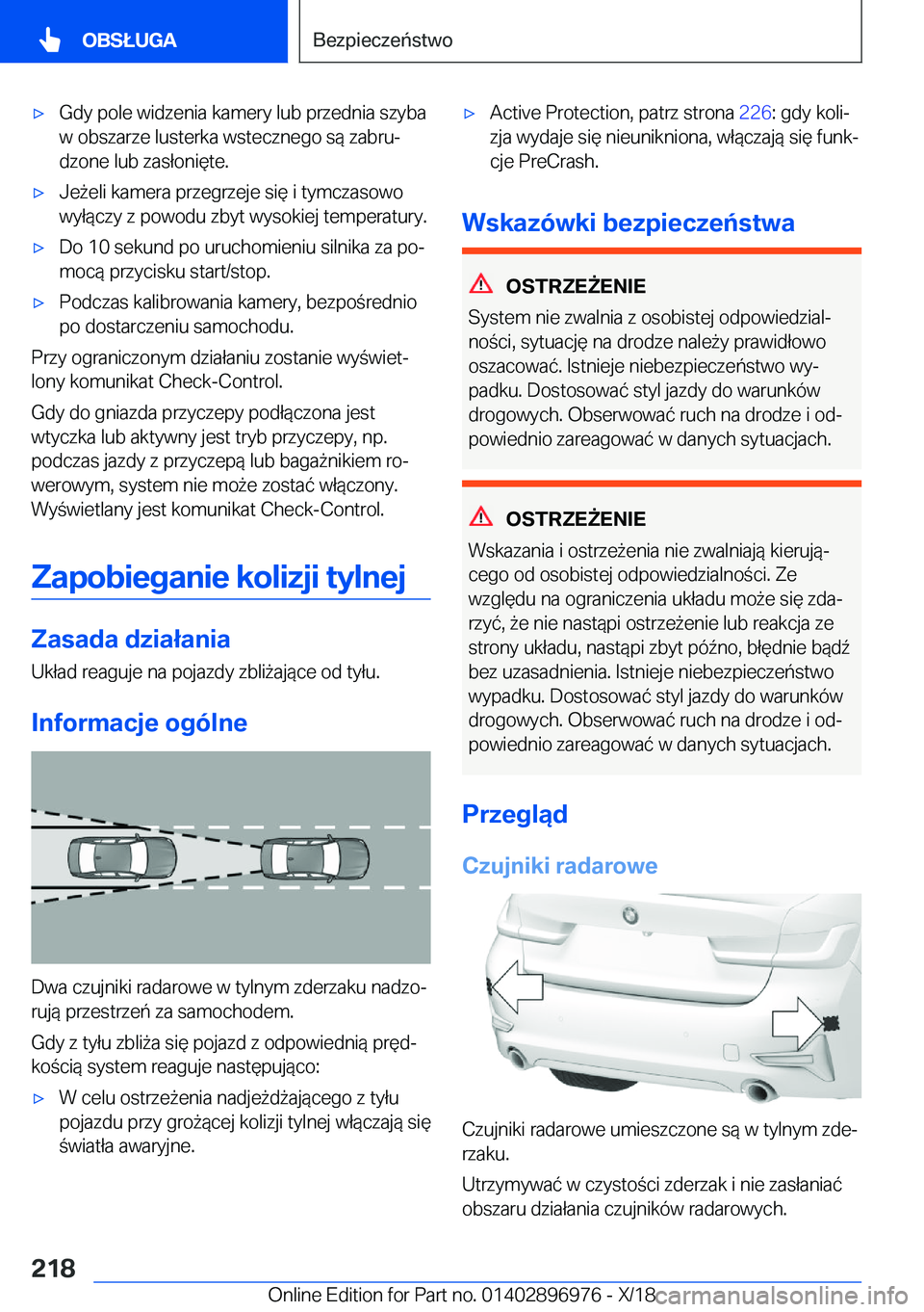 BMW 3 SERIES 2019  Instrukcja obsługi (in Polish) 'x�G�d�y��p�o�l�e��w�i�d�z�e�n�i�a��k�a�m�e�r�y��l�u�b��p�r�z�e�d�n�i�a��s�z�y�b�a�w��o�b�s�z�a�r�z�e��l�u�s�t�e�r�k�a��w�s�t�e�c�z�n�e�g�o��s�