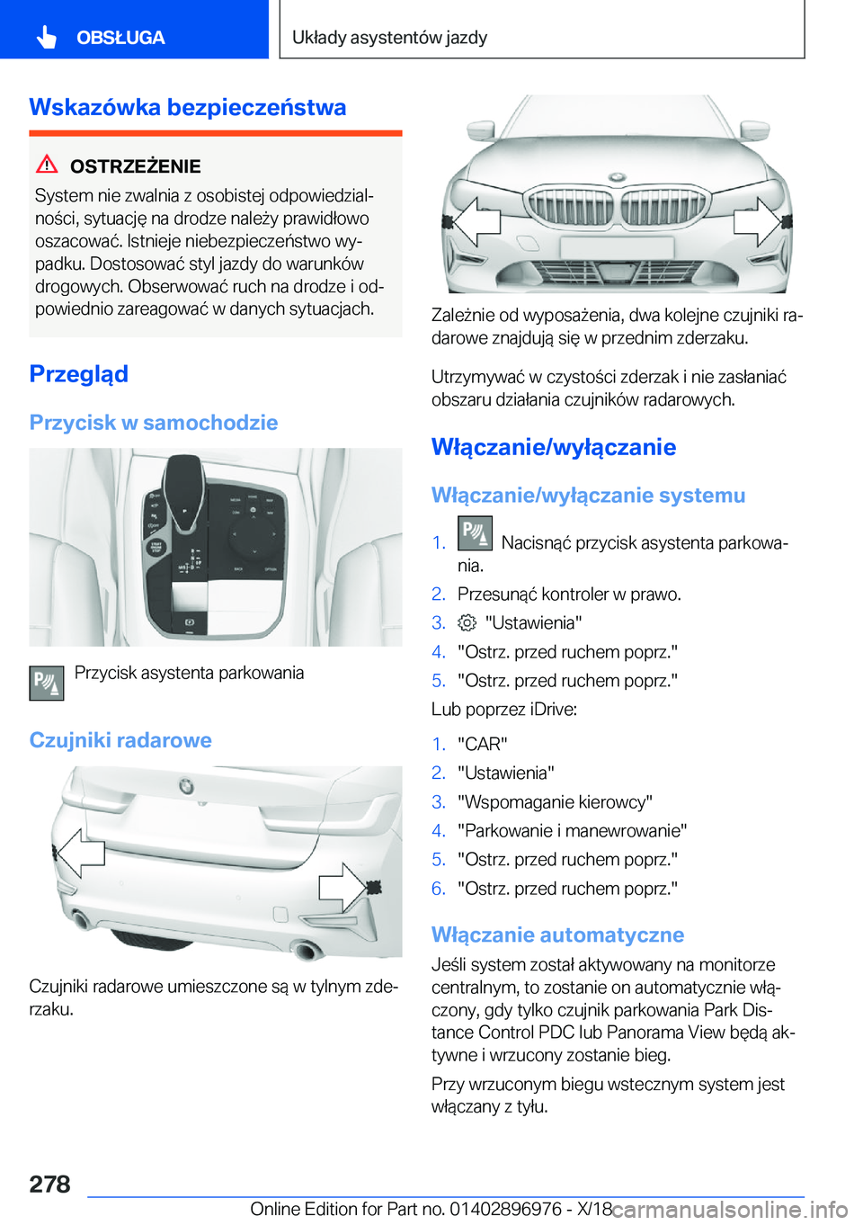 BMW 3 SERIES 2019  Instrukcja obsługi (in Polish) �W�s�k�a�z�