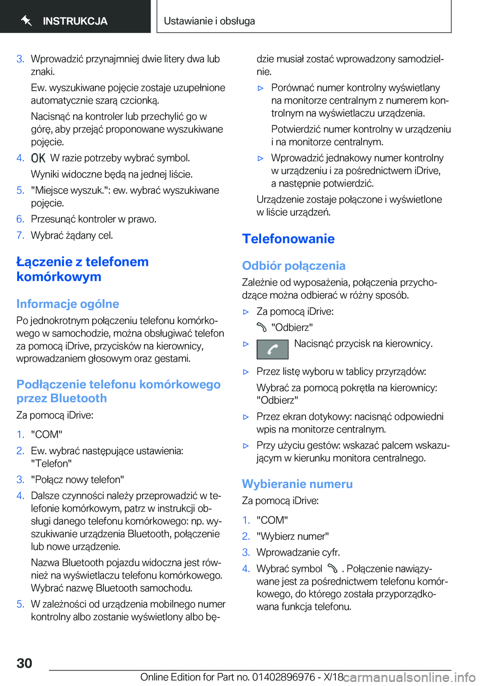 BMW 3 SERIES 2019  Instrukcja obsługi (in Polish) �3�.�W�p�r�o�w�a�d�z�i�