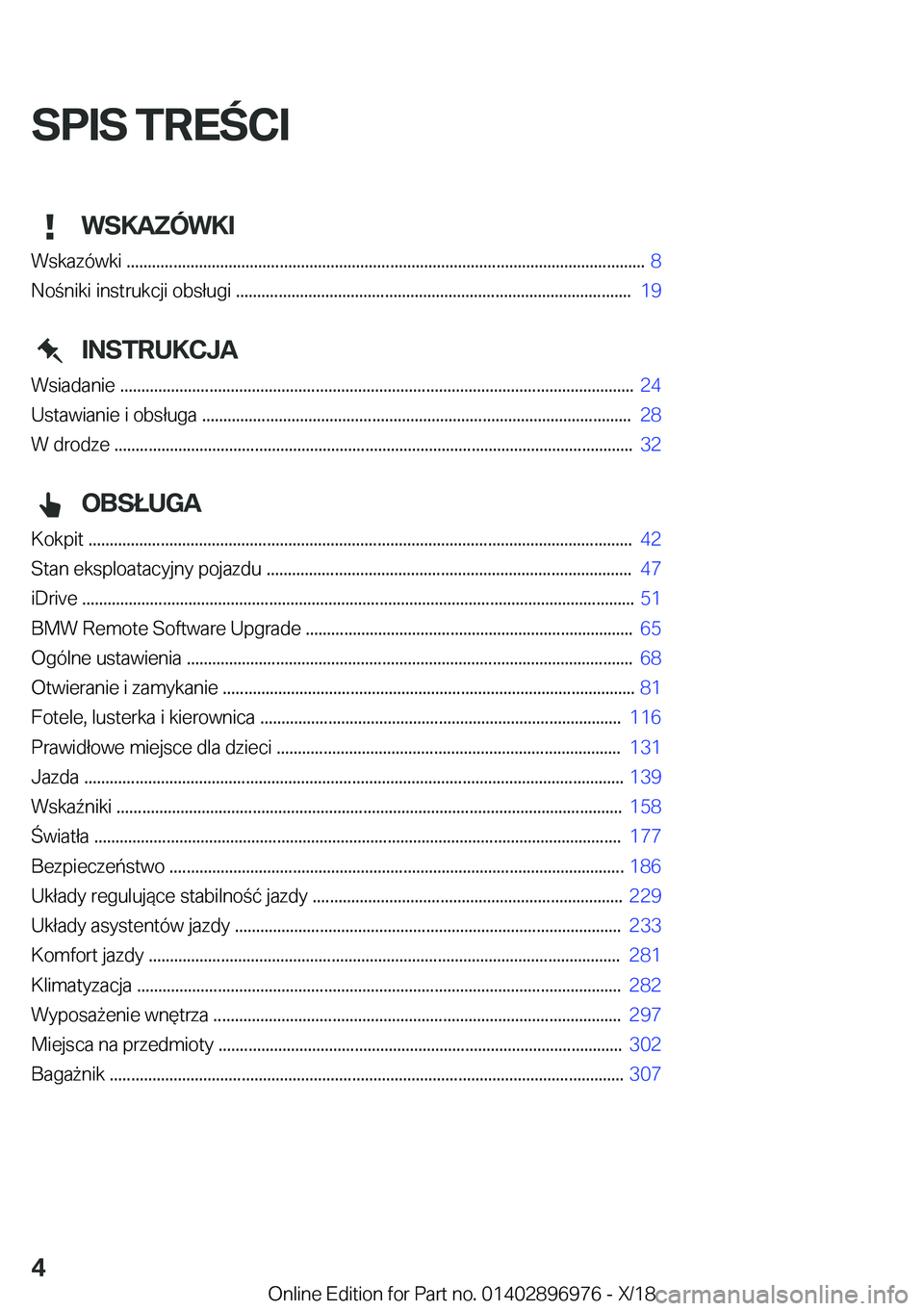 BMW 3 SERIES 2019  Instrukcja obsługi (in Polish) �S�P�I�S��T�R�E�C�I�W�S�K�A�Z�