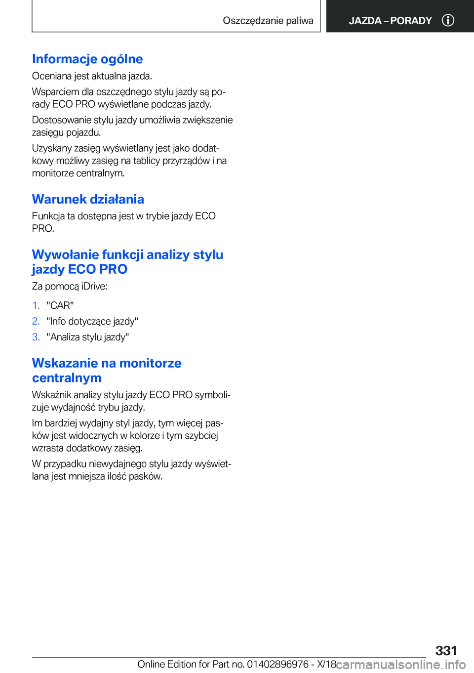 BMW 3 SERIES 2019  Instrukcja obsługi (in Polish) �I�n�f�o�r�m�a�c�j�e��o�g�