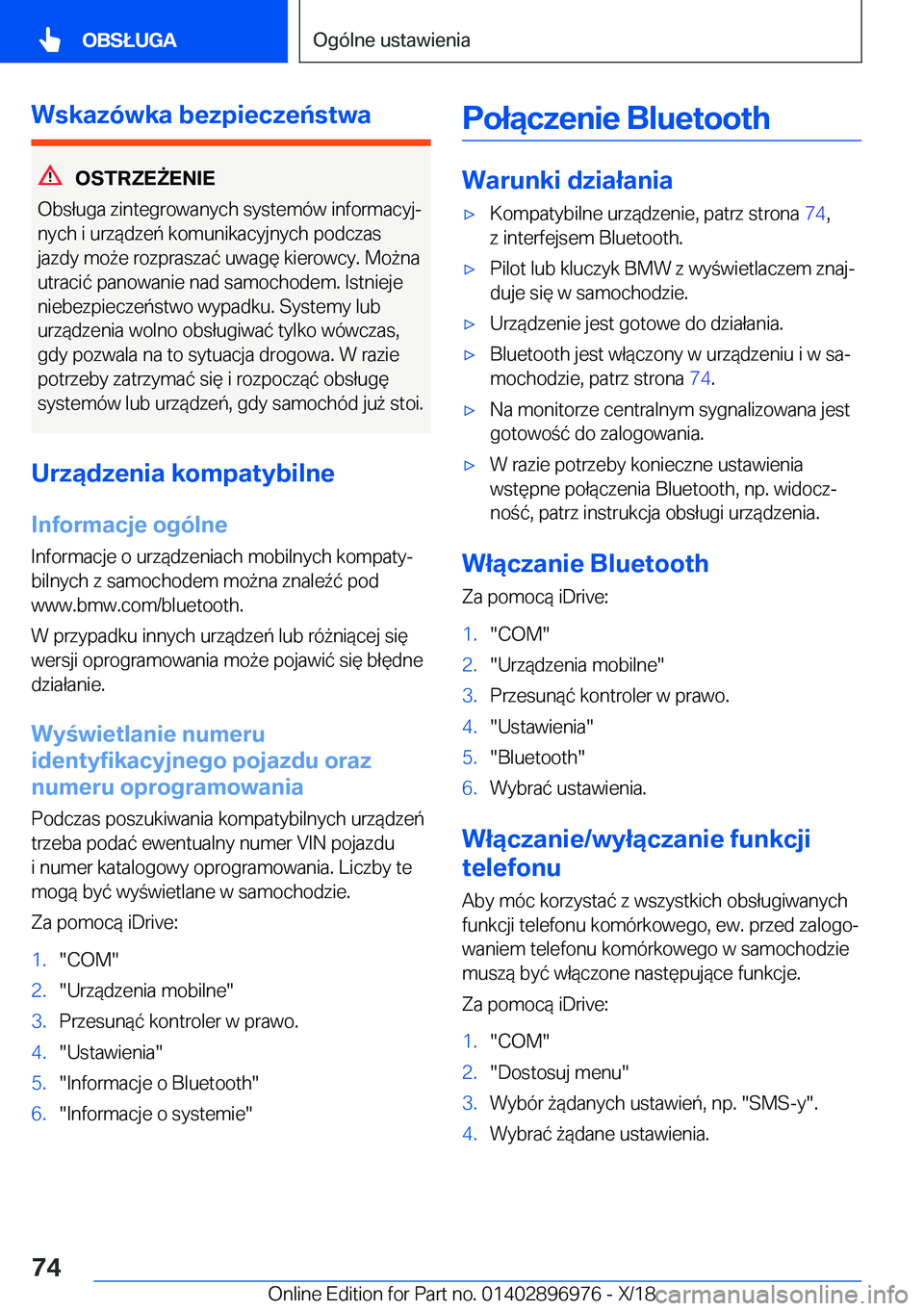 BMW 3 SERIES 2019  Instrukcja obsługi (in Polish) �W�s�k�a�z�