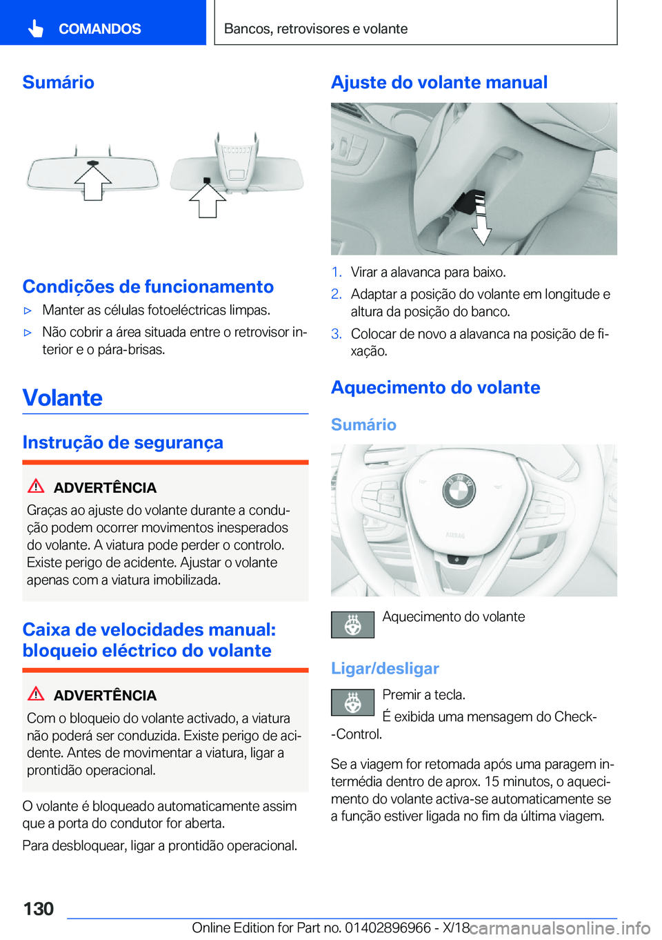 BMW 3 SERIES 2019  Manual do condutor (in Portuguese) �S�u�m�á�r�i�o
�C�o�n�d�i�