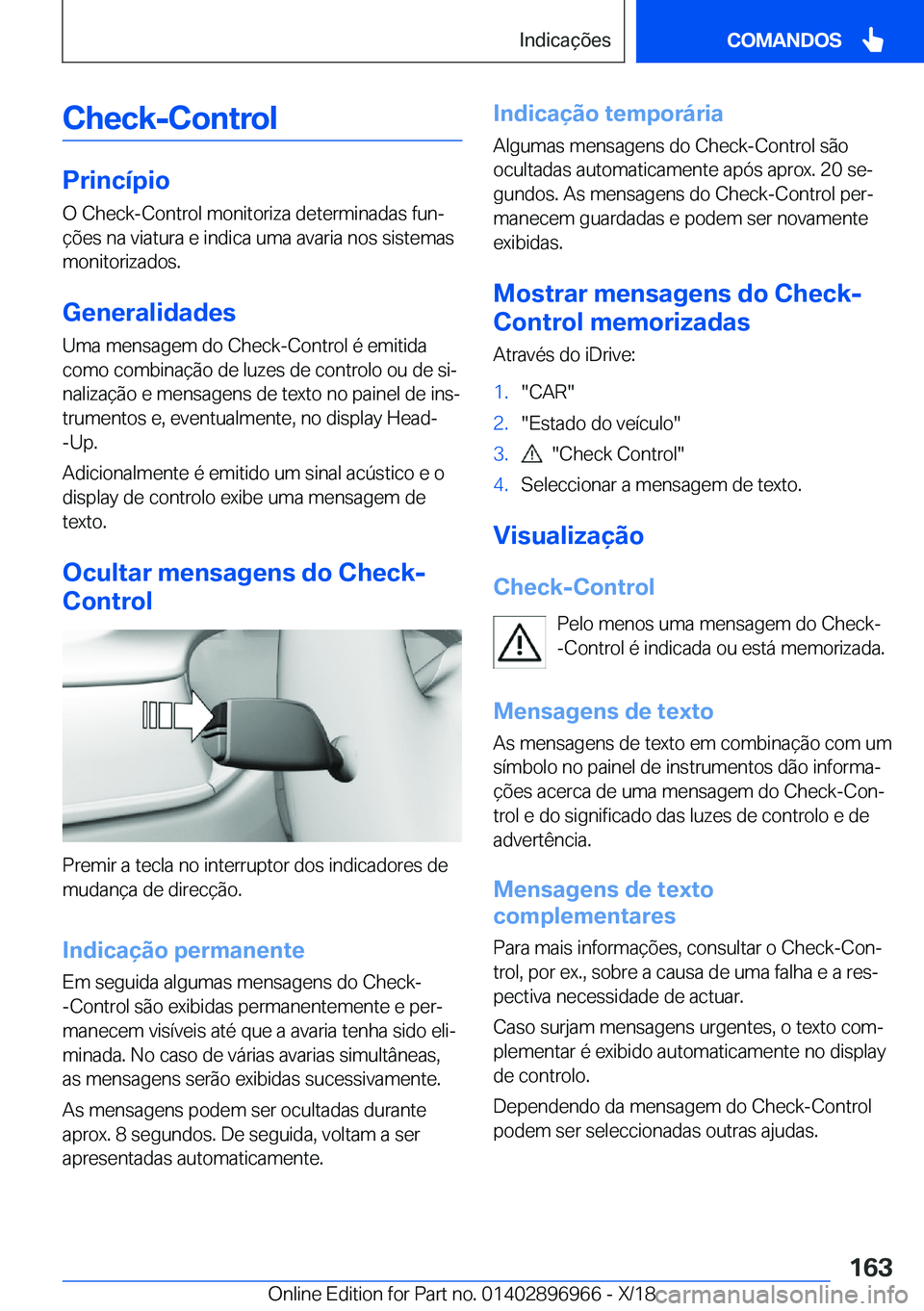 BMW 3 SERIES 2019  Manual do condutor (in Portuguese) �C�h�e�c�k�-�C�o�n�t�r�o�l
�P�r�i�n�c�