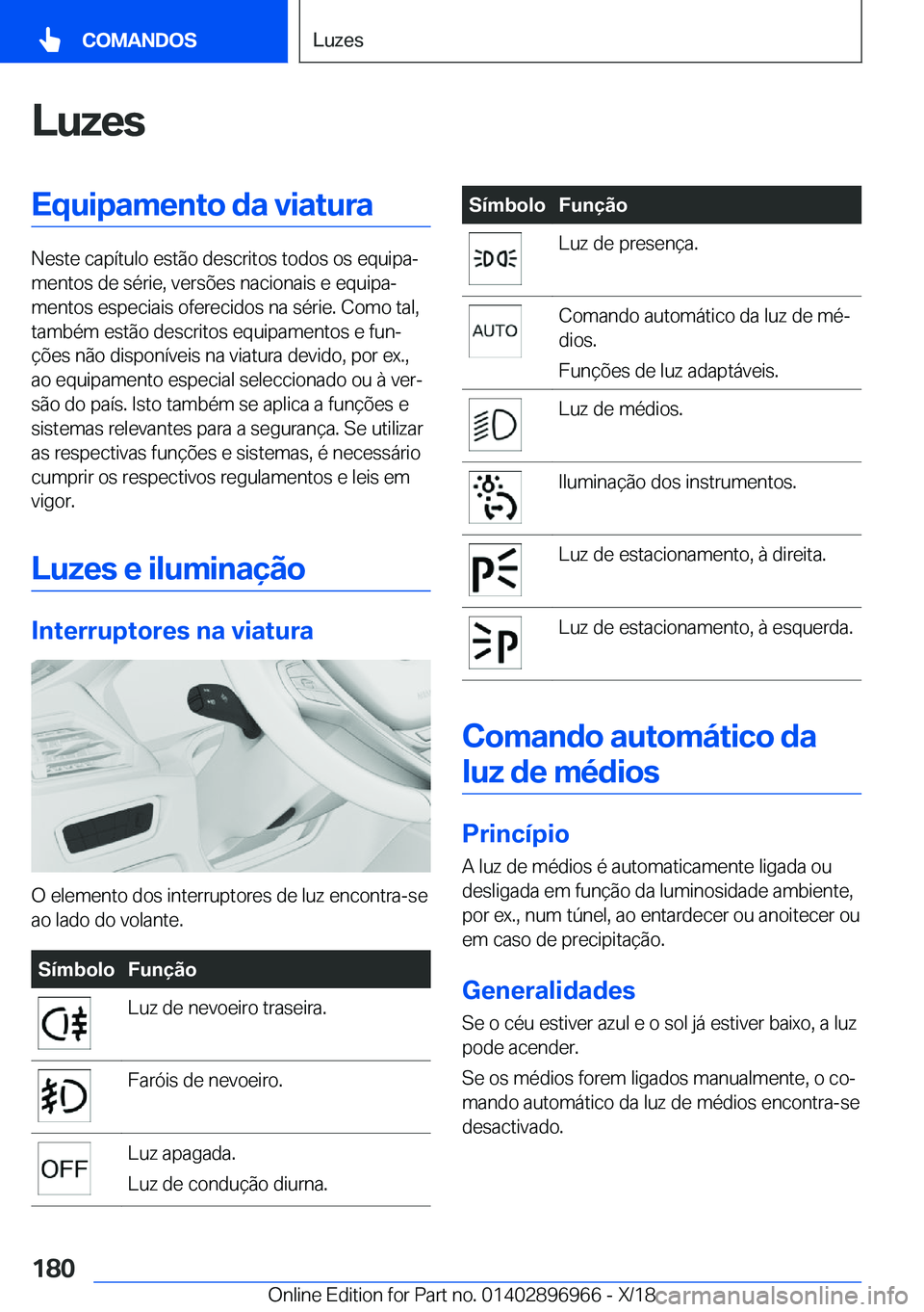 BMW 3 SERIES 2019  Manual do condutor (in Portuguese) �L�u�z�e�s�E�q�u�i�p�a�m�e�n�t�o��d�a��v�i�a�t�u�r�a
�N�e�s�t�e��c�a�p�