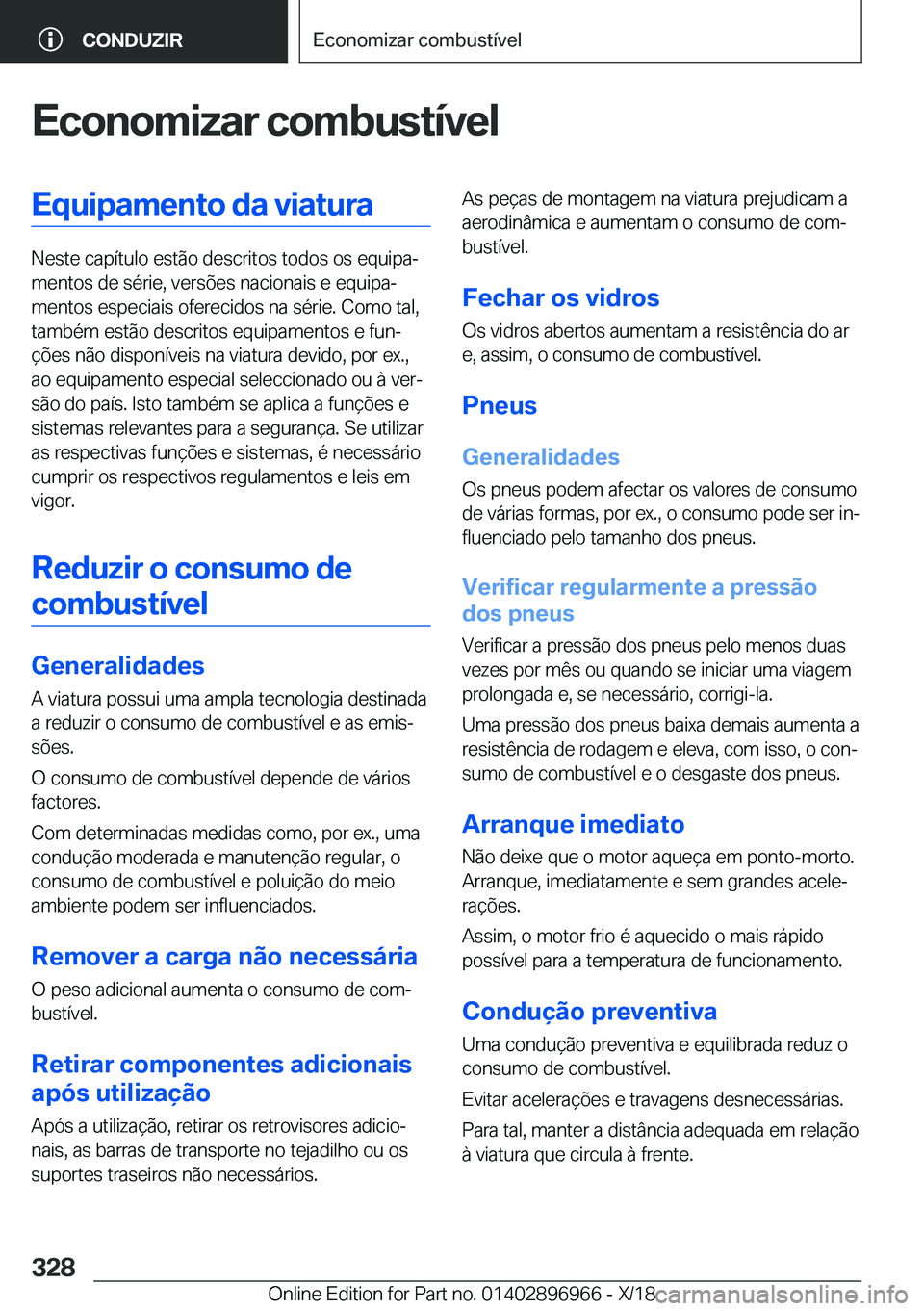 BMW 3 SERIES 2019  Manual do condutor (in Portuguese) �E�c�o�n�o�m�i�z�a�r��c�o�m�b�u�s�t�