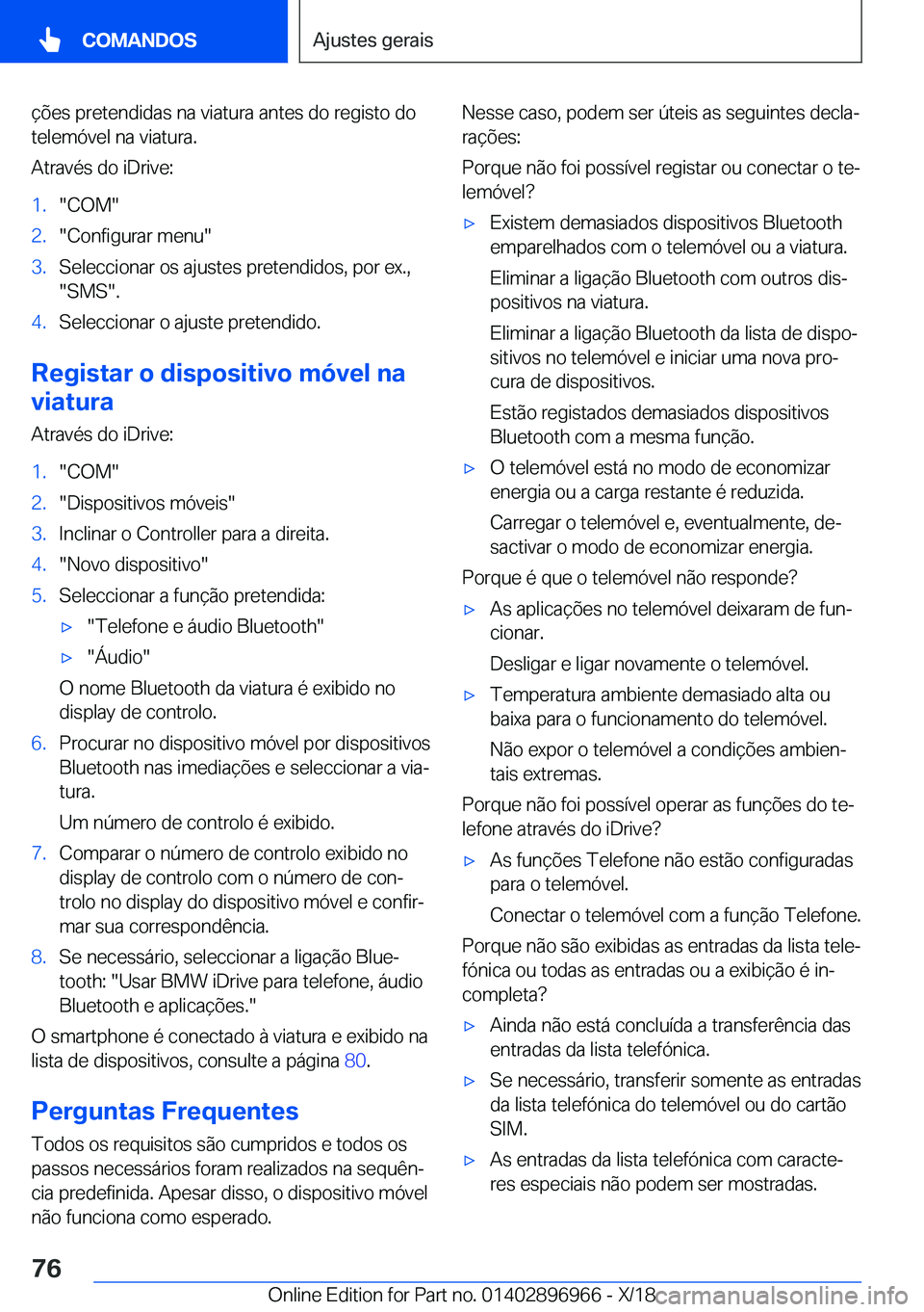 BMW 3 SERIES 2019  Manual do condutor (in Portuguese) �