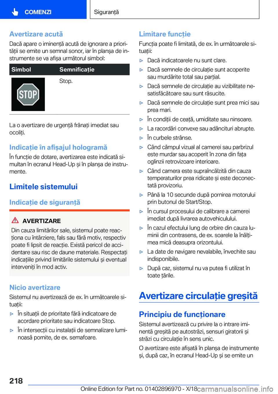 BMW 3 SERIES 2019  Ghiduri De Utilizare (in Romanian) �A�v�e�r�t�i�z�a�r�e��a�c�u�t�