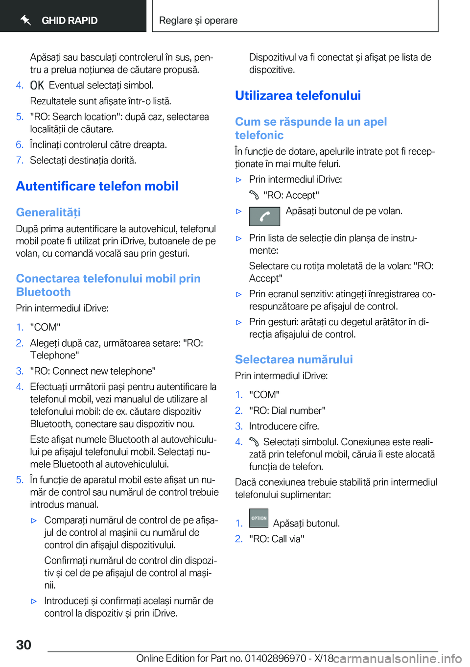 BMW 3 SERIES 2019  Ghiduri De Utilizare (in Romanian) �A�p�