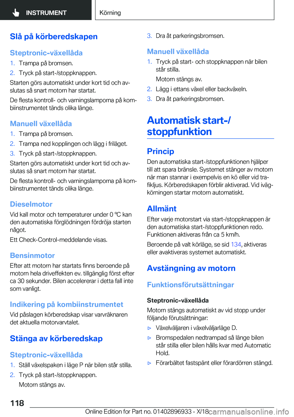 BMW 3 SERIES 2019  InstruktionsbÖcker (in Swedish) �S�l�å��p�å��k�