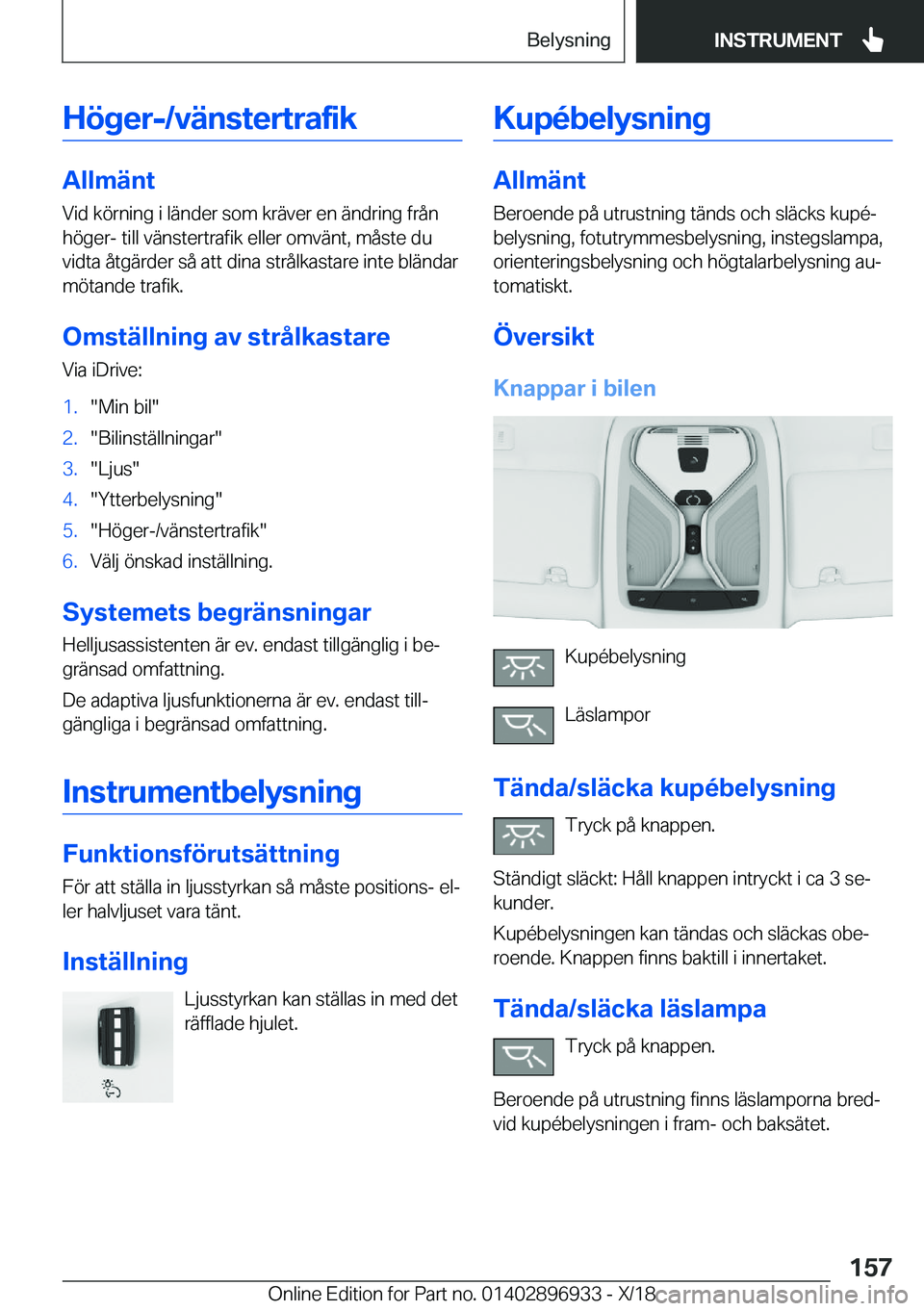 BMW 3 SERIES 2019  InstruktionsbÖcker (in Swedish) �H�
