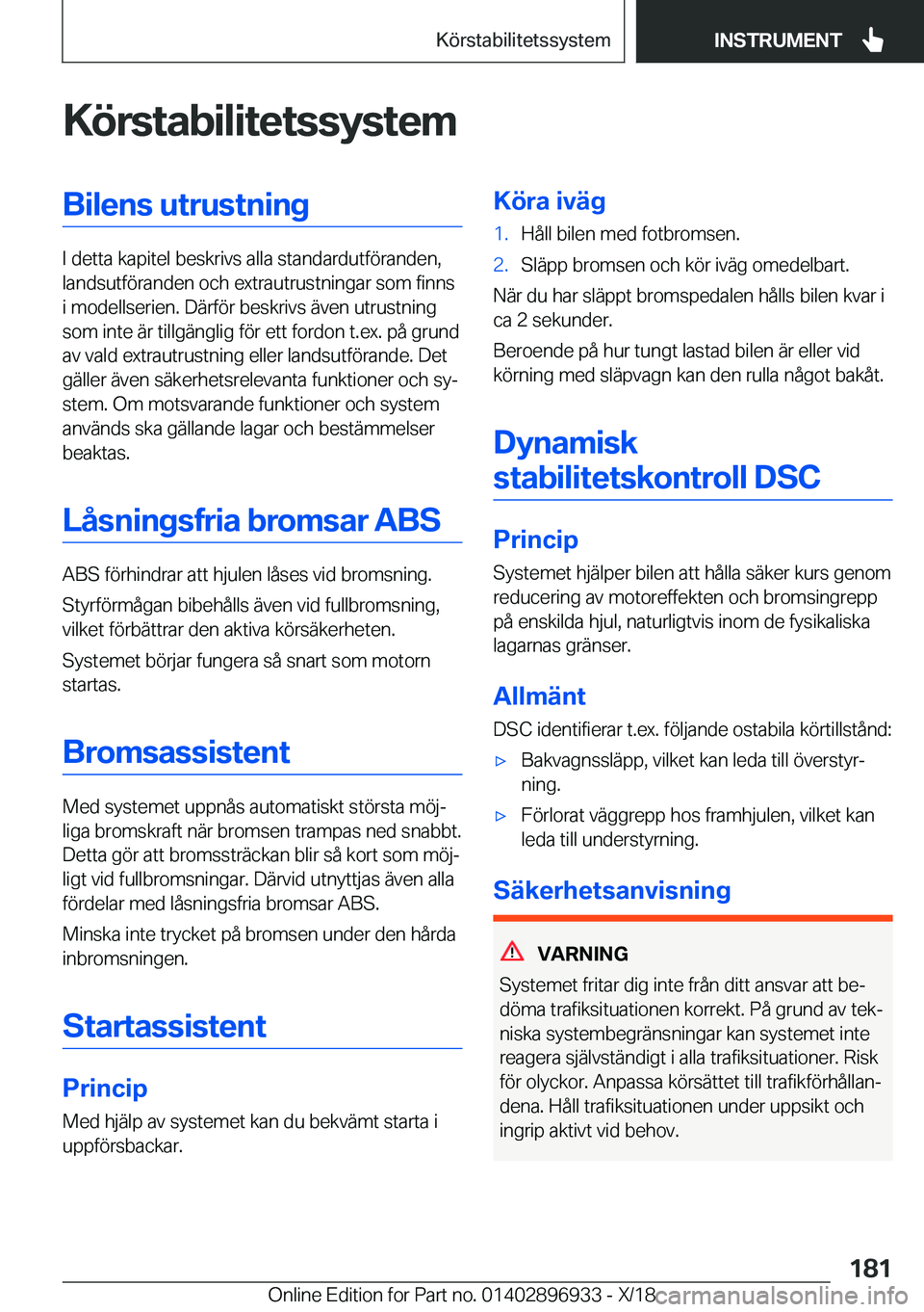 BMW 3 SERIES 2019  InstruktionsbÖcker (in Swedish) �K�