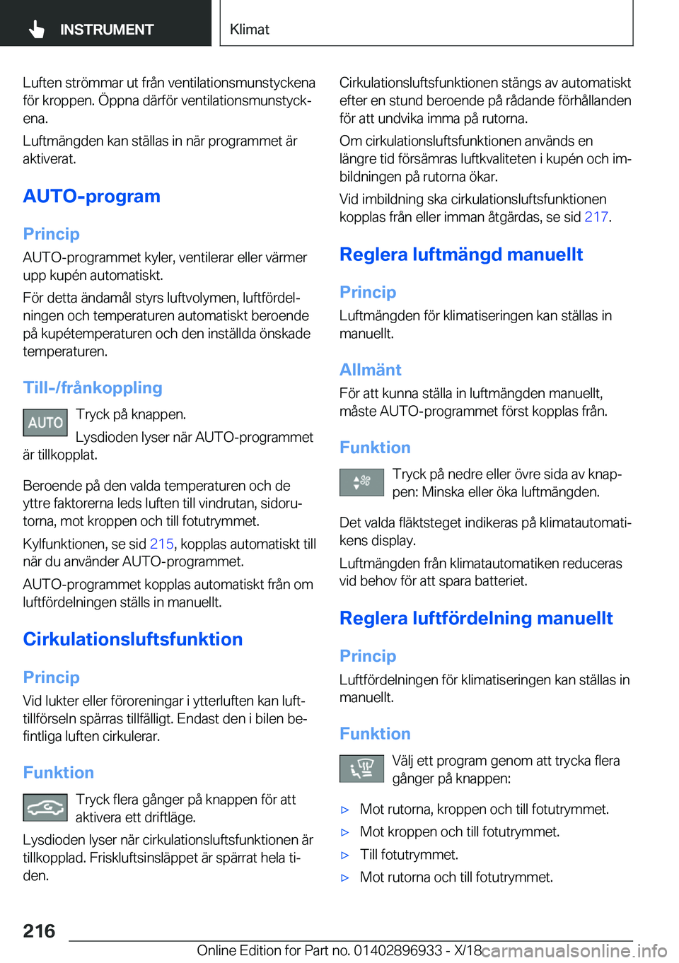 BMW 3 SERIES 2019  InstruktionsbÖcker (in Swedish) �L�u�f�t�e�n��s�t�r�