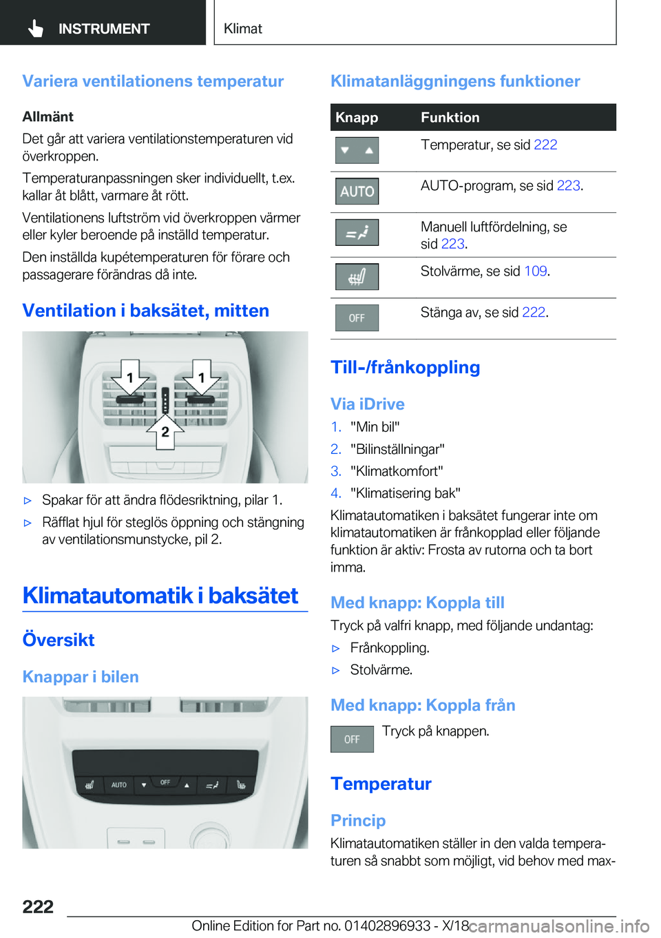 BMW 3 SERIES 2019  InstruktionsbÖcker (in Swedish) �V�a�r�i�e�r�a��v�e�n�t�i�l�a�t�i�o�n�e�n�s��t�e�m�p�e�r�a�t�u�r
�A�l�l�m�ä�n�t
�D�e�t��g�å�r��a�t�t��v�a�r�i�e�r�a��v�e�n�t�i�l�a�t�i�o�n�s�t�e�m�p�e�r�a�t�u�r�e�n��v�i�d �
