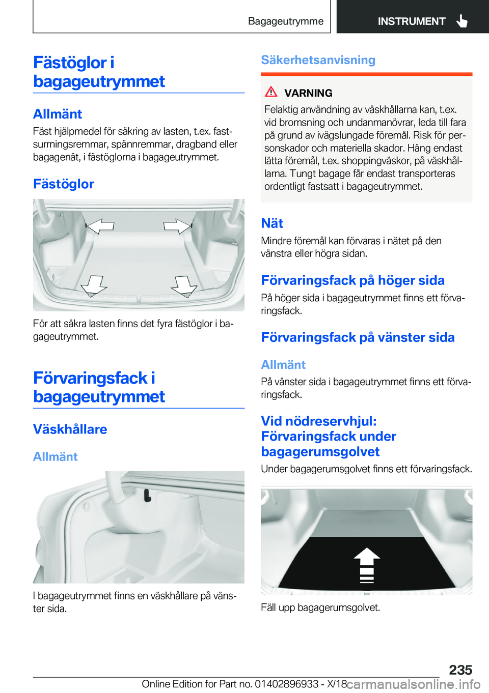 BMW 3 SERIES 2019  InstruktionsbÖcker (in Swedish) �F�ä�s�t�