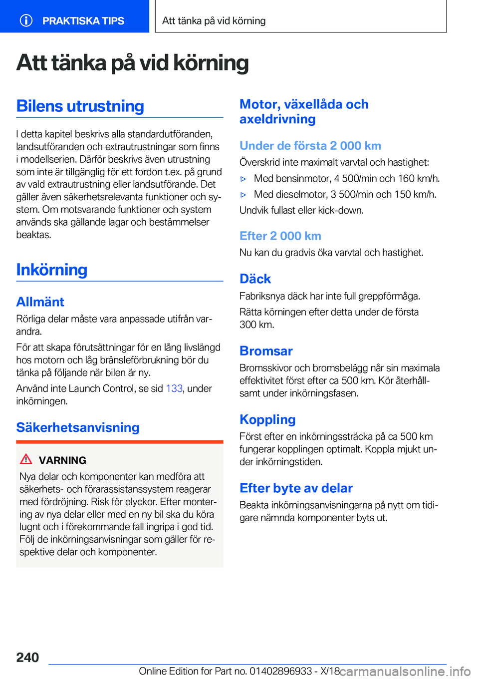 BMW 3 SERIES 2019  InstruktionsbÖcker (in Swedish) �A�t�t��t�ä�n�k�a��p�å��v�i�d��k�