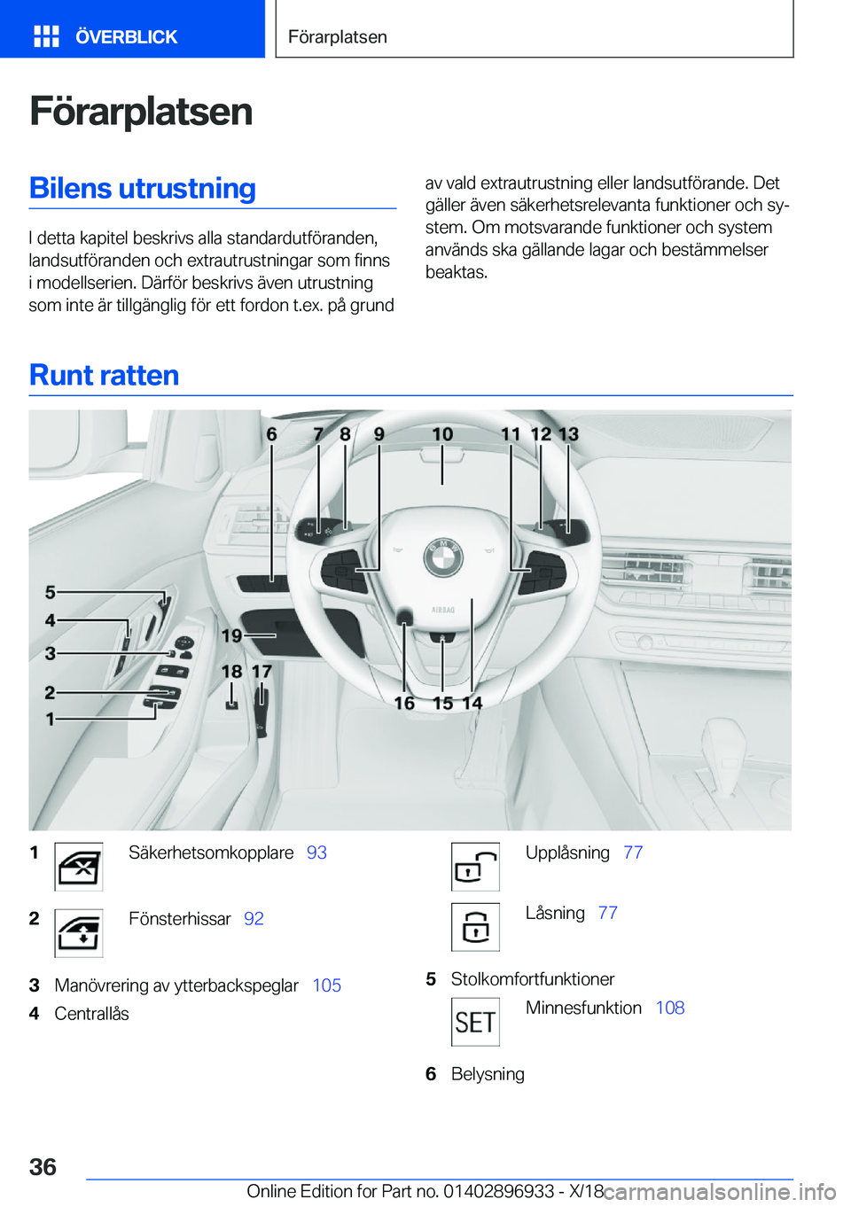 BMW 3 SERIES 2019  InstruktionsbÖcker (in Swedish) �F�
