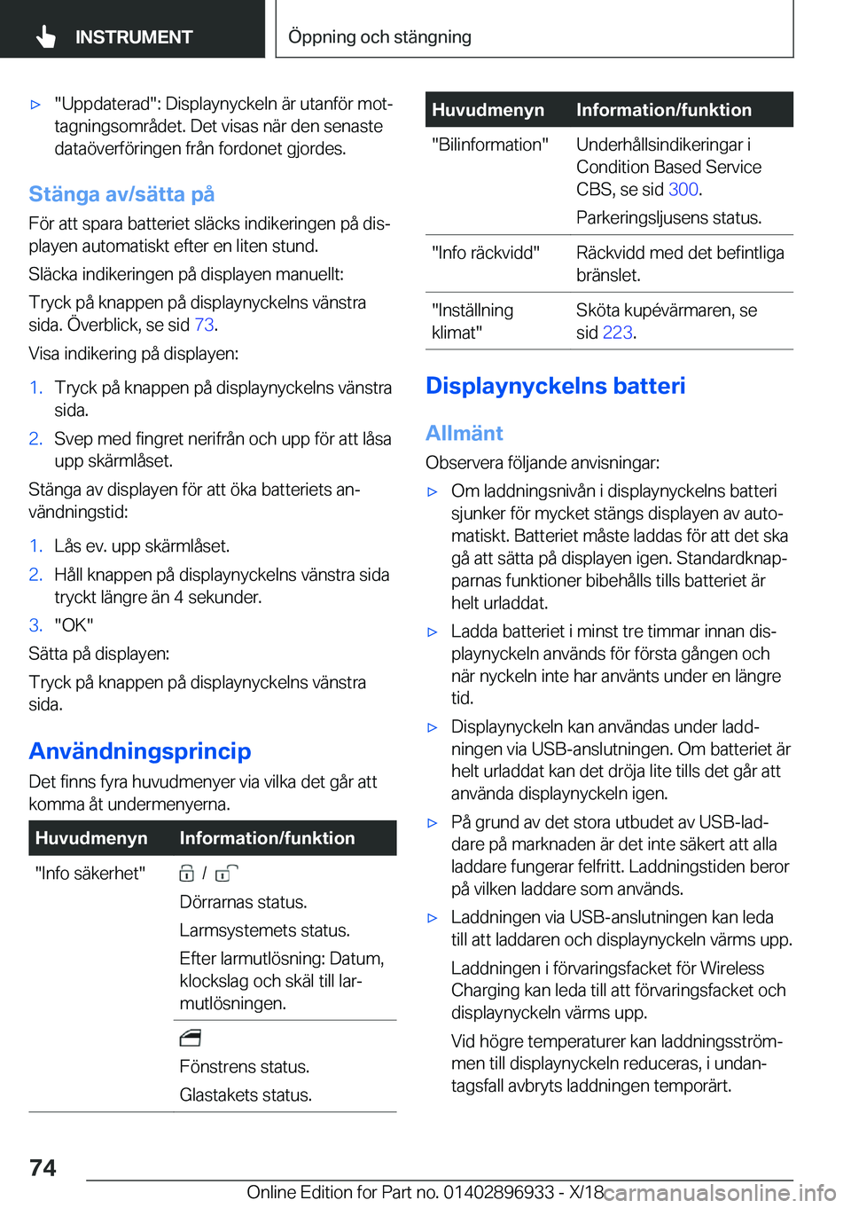 BMW 3 SERIES 2019  InstruktionsbÖcker (in Swedish) x��U�p�p�d�a�t�e�r�a�d��:��D�i�s�p�l�a�y�n�y�c�k�e�l�n��ä�r��u�t�a�n�f�