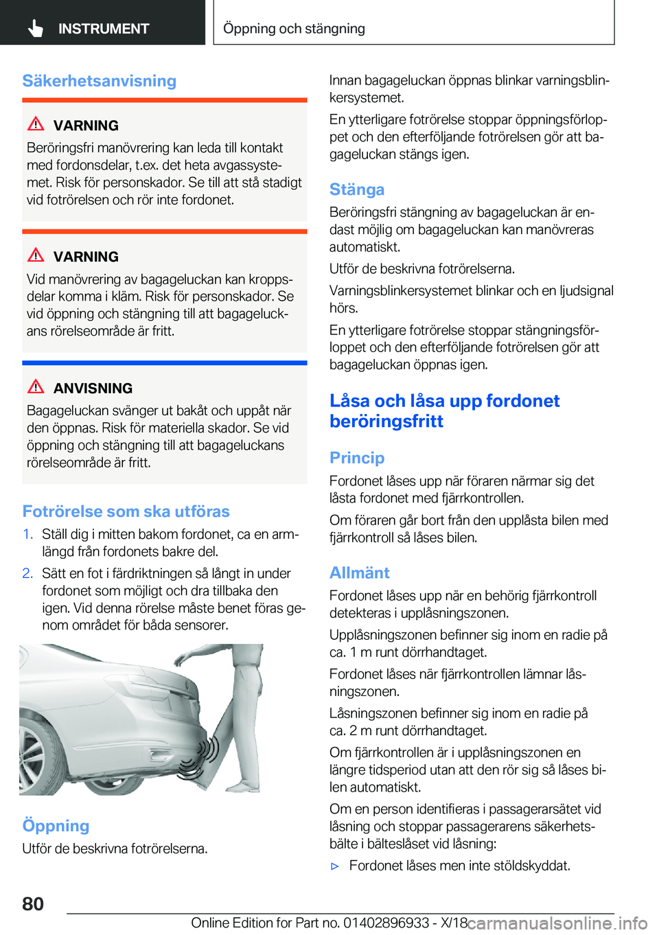 BMW 3 SERIES 2019  InstruktionsbÖcker (in Swedish) �S�ä�k�e�r�h�e�t�s�a�n�v�i�s�n�i�n�g
�V�A�R�N�I�N�G
�B�e�r�