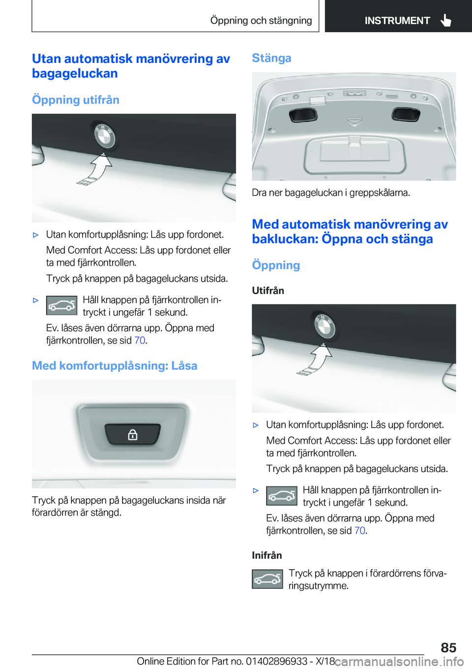 BMW 3 SERIES 2019  InstruktionsbÖcker (in Swedish) �U�t�a�n��a�u�t�o�m�a�t�i�s�k��m�a�n�
