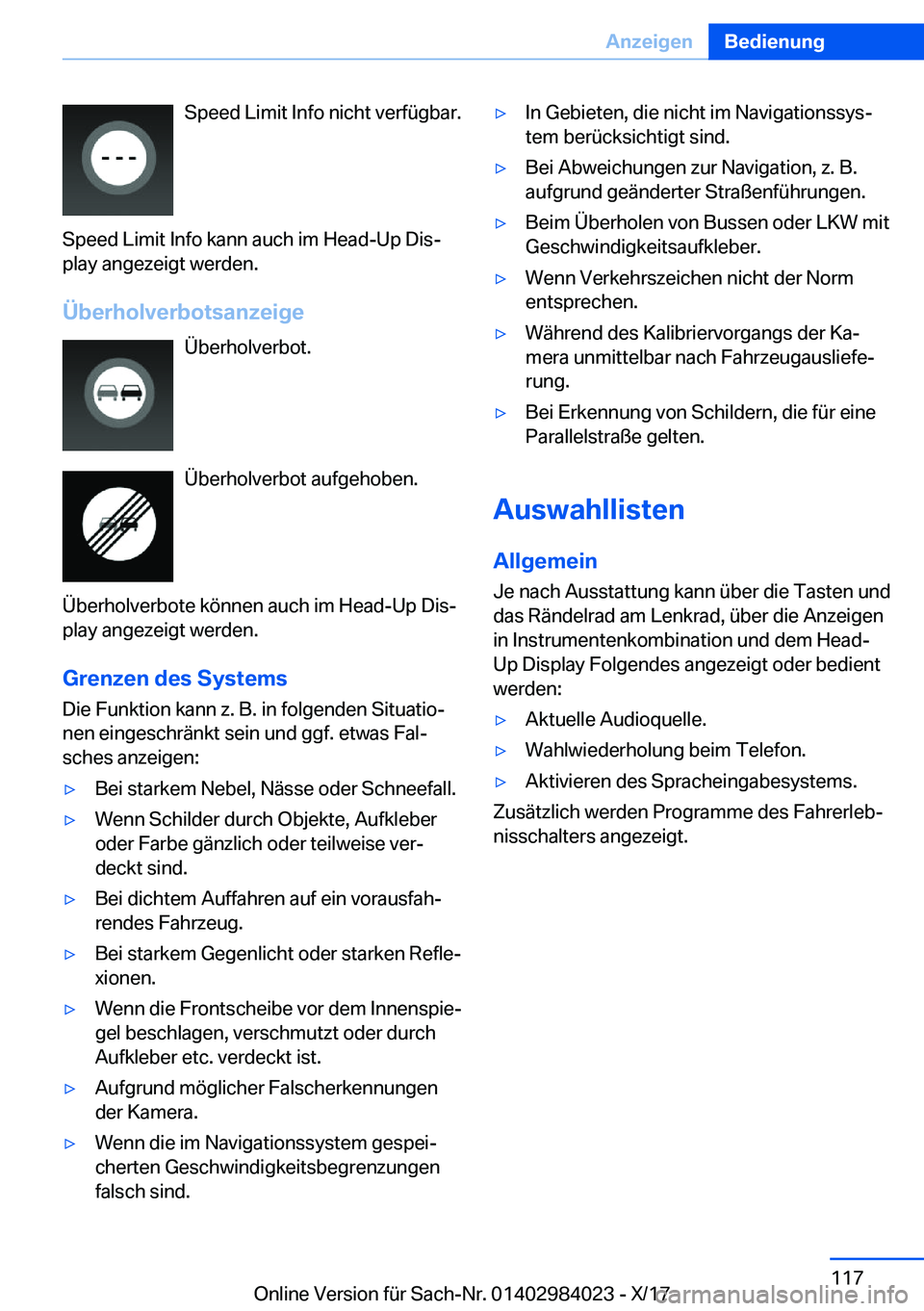 BMW 3 SERIES 2018  Betriebsanleitungen (in German) �S�p�e�e�d� �L�i�m�i�t� �I�n�f�o� �n�i�c�h�t� �v�e�r�f�