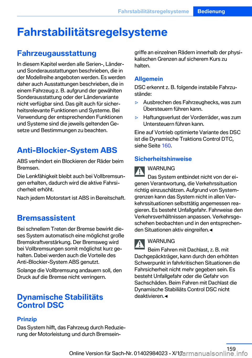 BMW 3 SERIES 2018  Betriebsanleitungen (in German) �F�a�h�r�s�t�a�b�i�l�i�t�