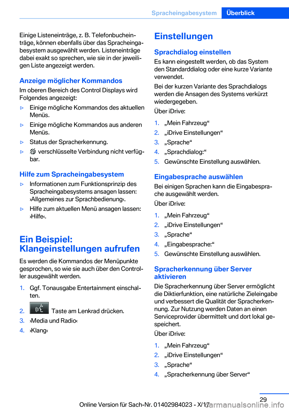 BMW 3 SERIES 2018  Betriebsanleitungen (in German) �E�i�n�i�g�e� �L�i�s�t�e�n�e�i�n�t�r�