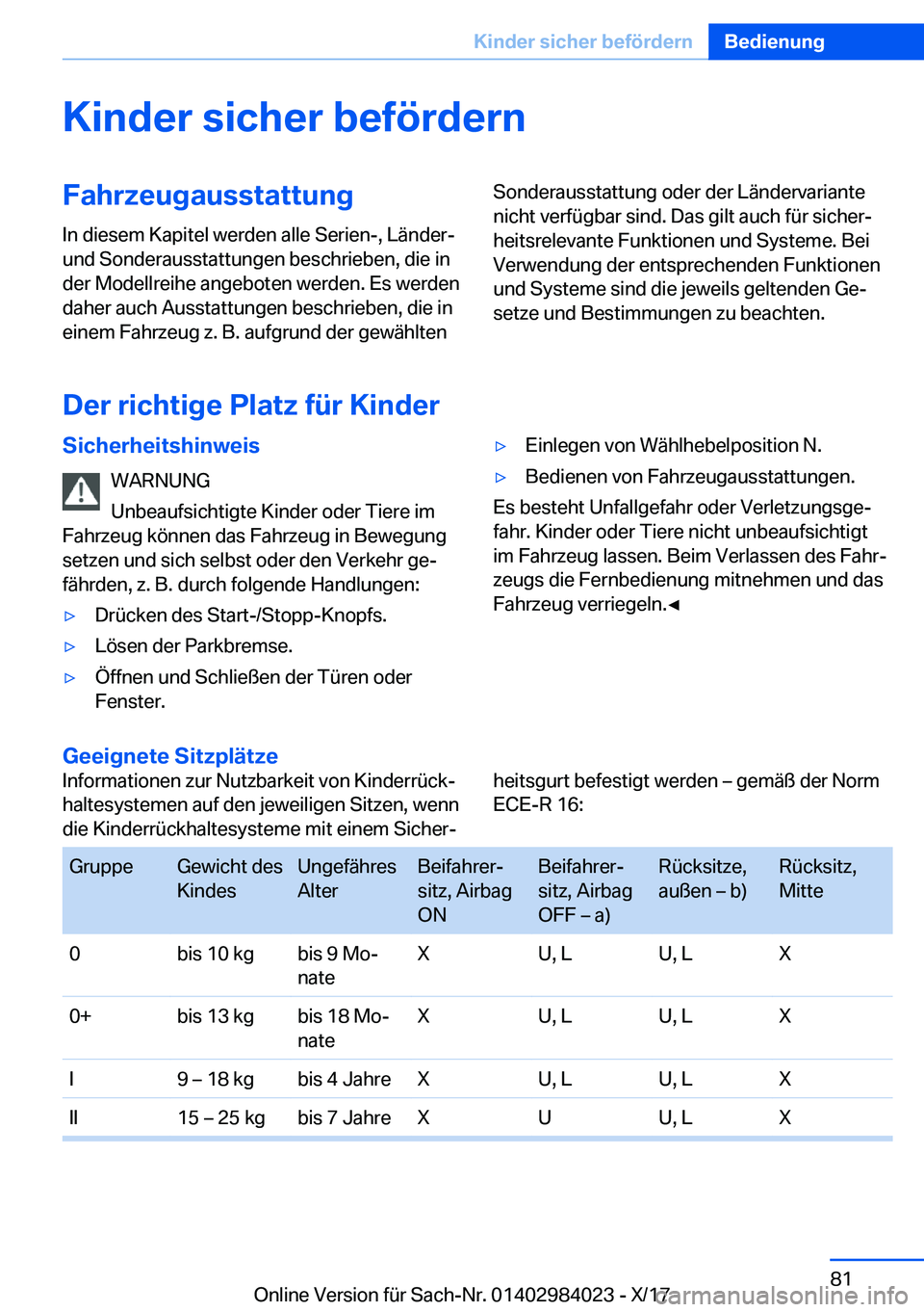 BMW 3 SERIES 2018  Betriebsanleitungen (in German) �K�i�n�d�e�r��s�i�c�h�e�r��b�e�f�