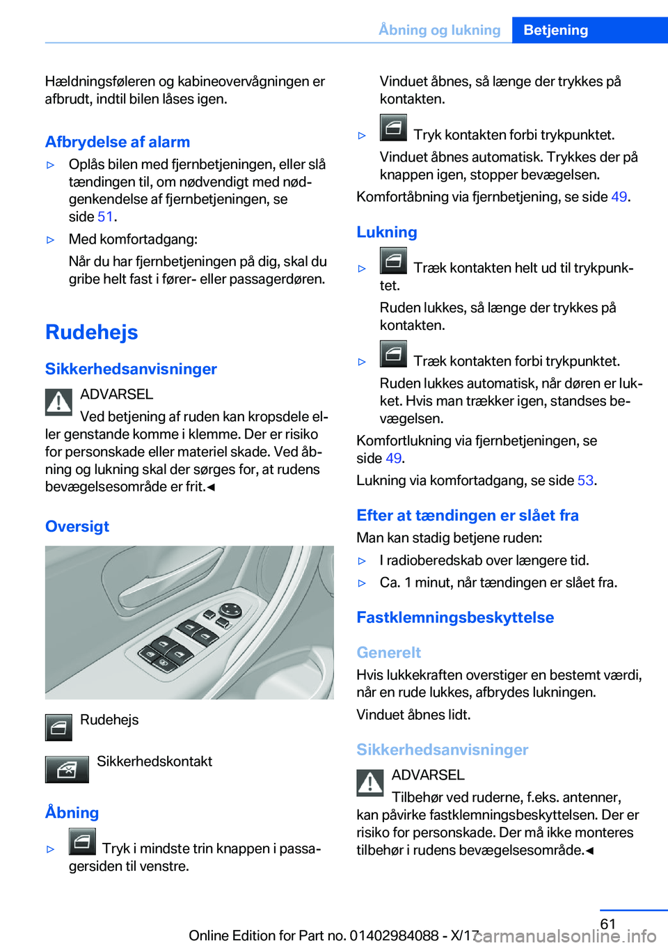 BMW 3 SERIES 2018  InstruktionsbØger (in Danish) �H�æ�l�d�n�i�n�g�s�f�
