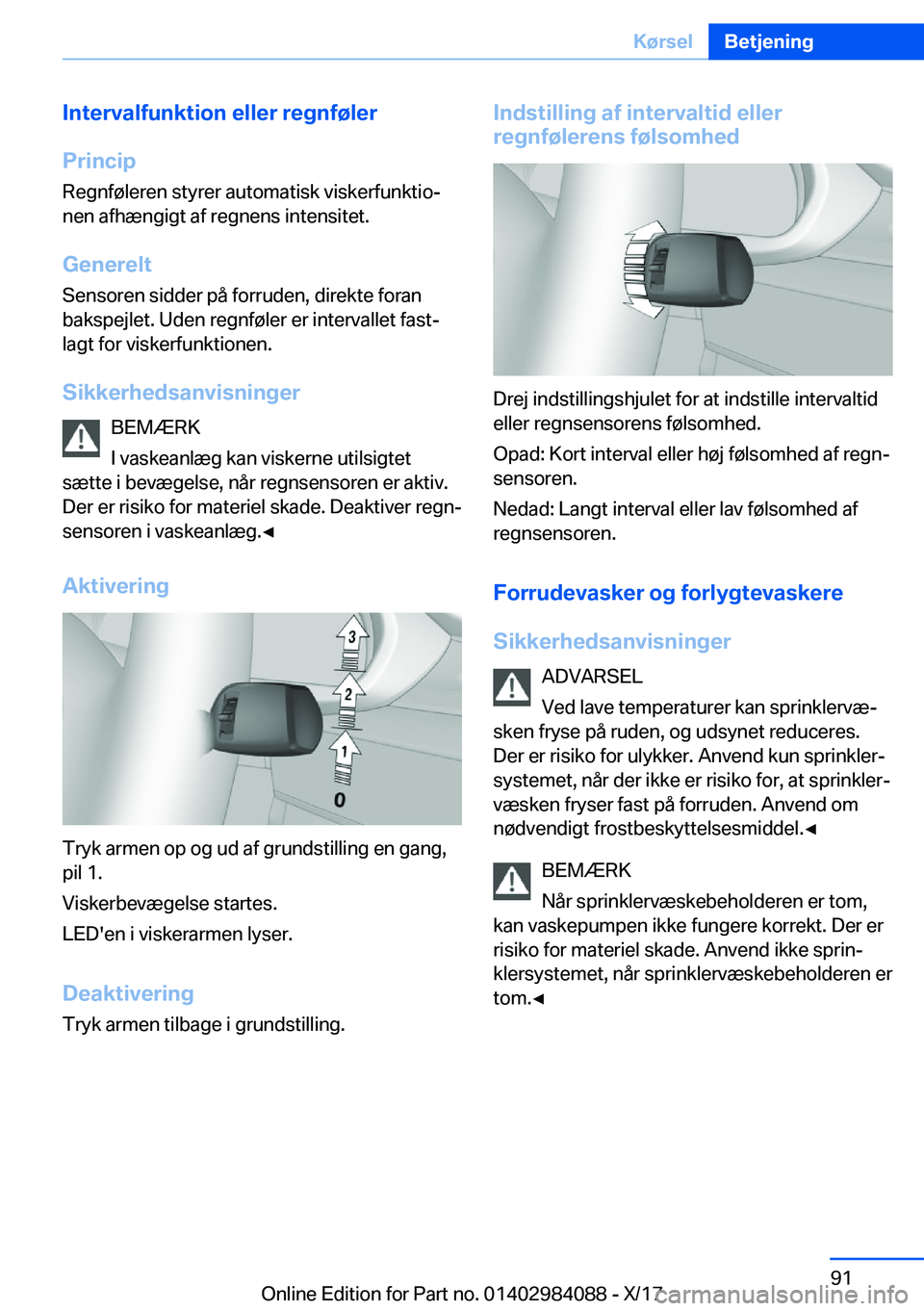 BMW 3 SERIES 2018  InstruktionsbØger (in Danish) �I�n�t�e�r�v�a�l�f�u�n�k�t�i�o�n��e�l�l�e�r��r�e�g�n�f�