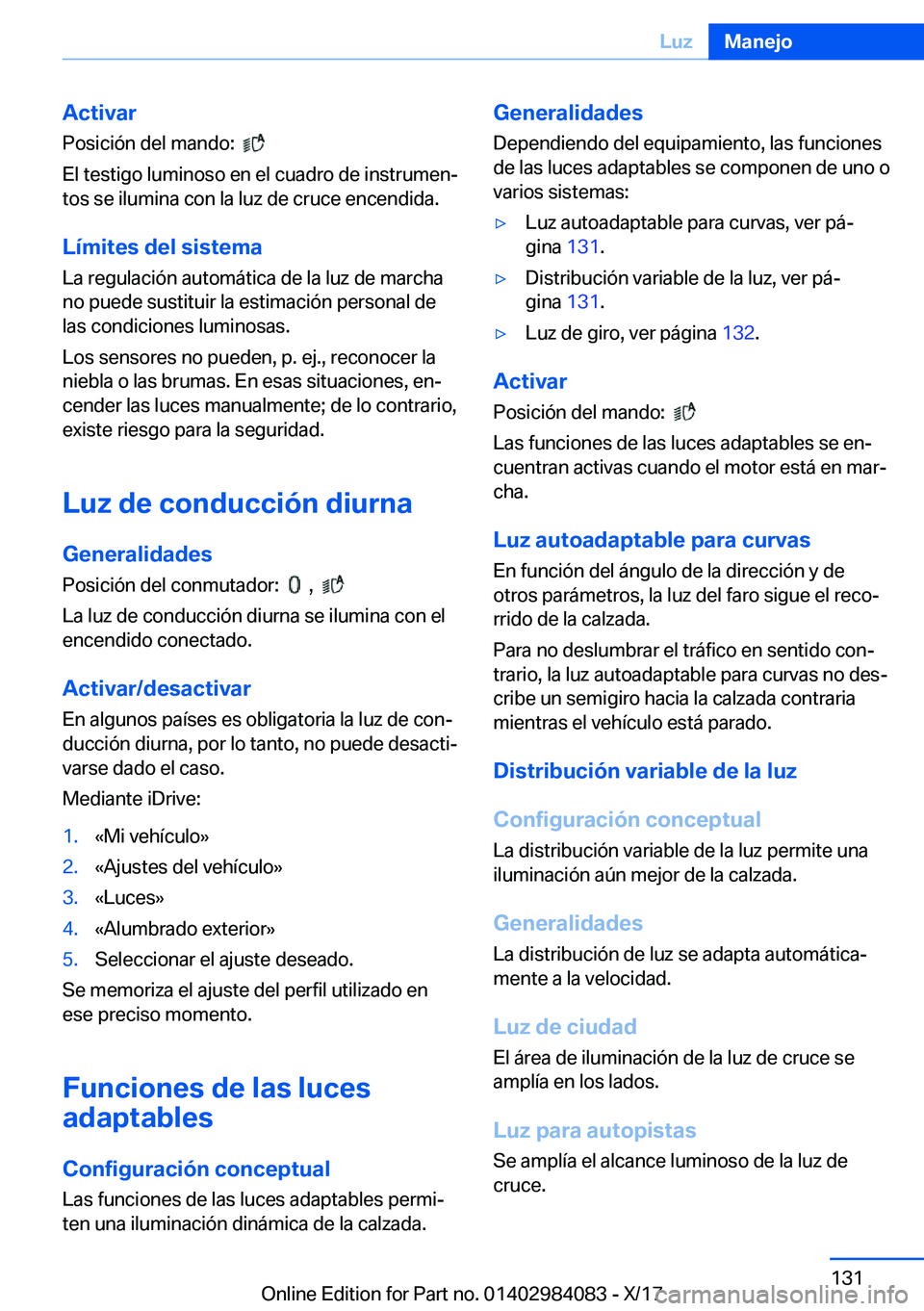 BMW 3 SERIES 2018  Manuales de Empleo (in Spanish) �A�c�t�i�v�a�r
�P�o�s�i�c�i�