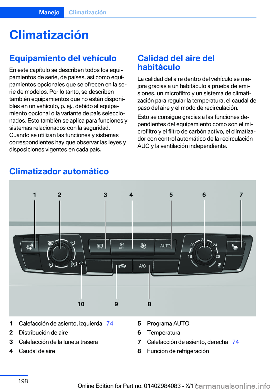 BMW 3 SERIES 2018  Manuales de Empleo (in Spanish) �C�l�i�m�a�t�i�z�a�c�i�