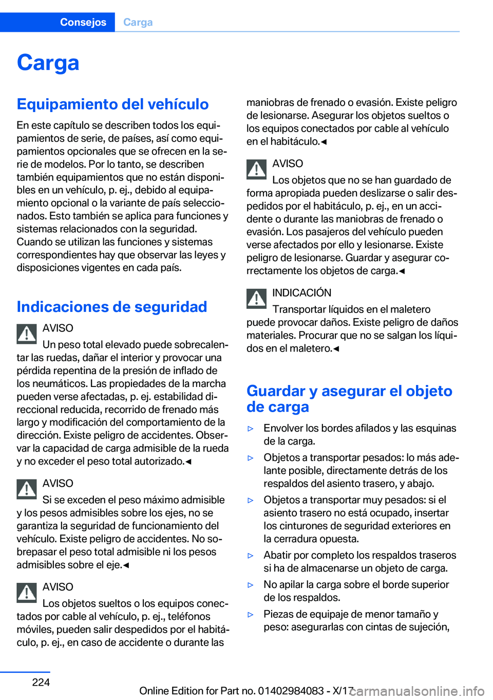 BMW 3 SERIES 2018  Manuales de Empleo (in Spanish) �C�a�r�g�a�E�q�u�i�p�a�m�i�e�n�t�o��d�e�l��v�e�h�