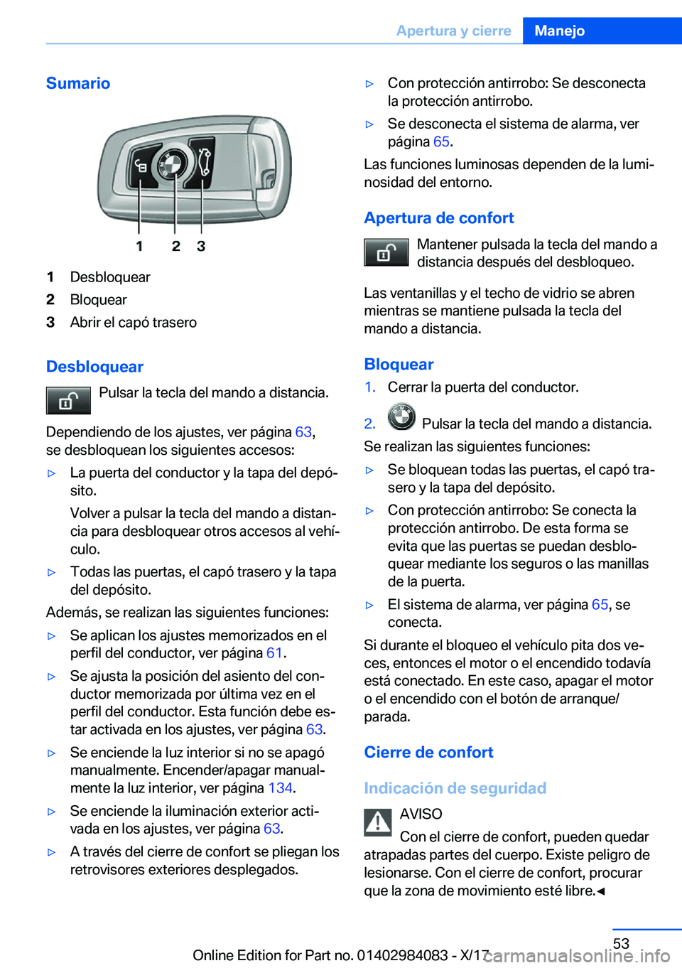 BMW 3 SERIES 2018  Manuales de Empleo (in Spanish) �S�u�m�a�r�i�o�1�D�e�s�b�l�o�q�u�e�a�r�2�B�l�o�q�u�e�a�r�3�A�b�r�i�r� �e�l� �c�a�p�