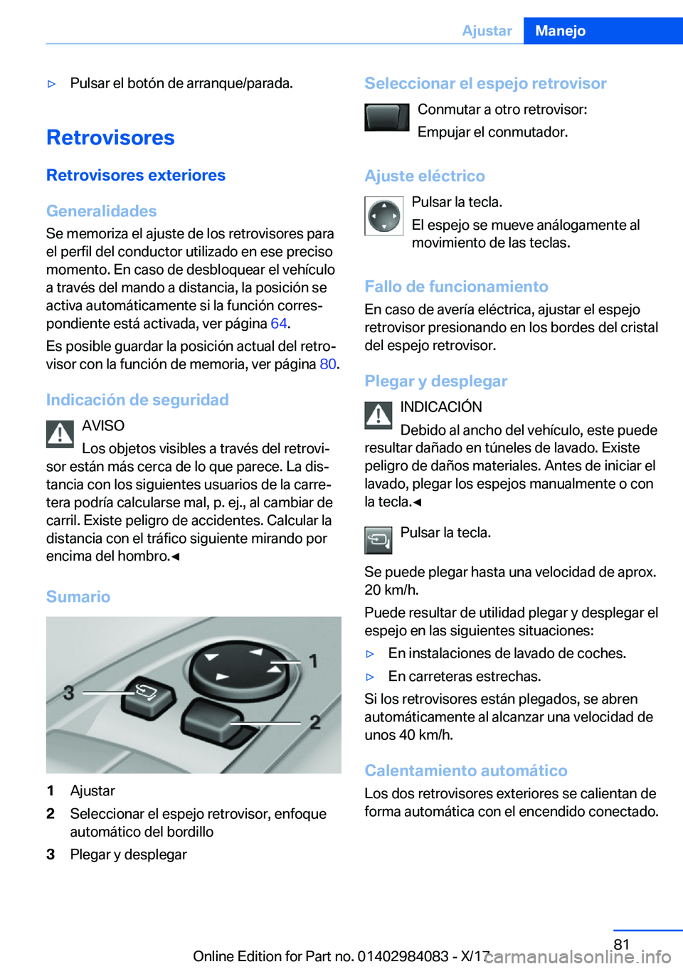 BMW 3 SERIES 2018  Manuales de Empleo (in Spanish) y�P�u�l�s�a�r� �e�l� �b�o�t�