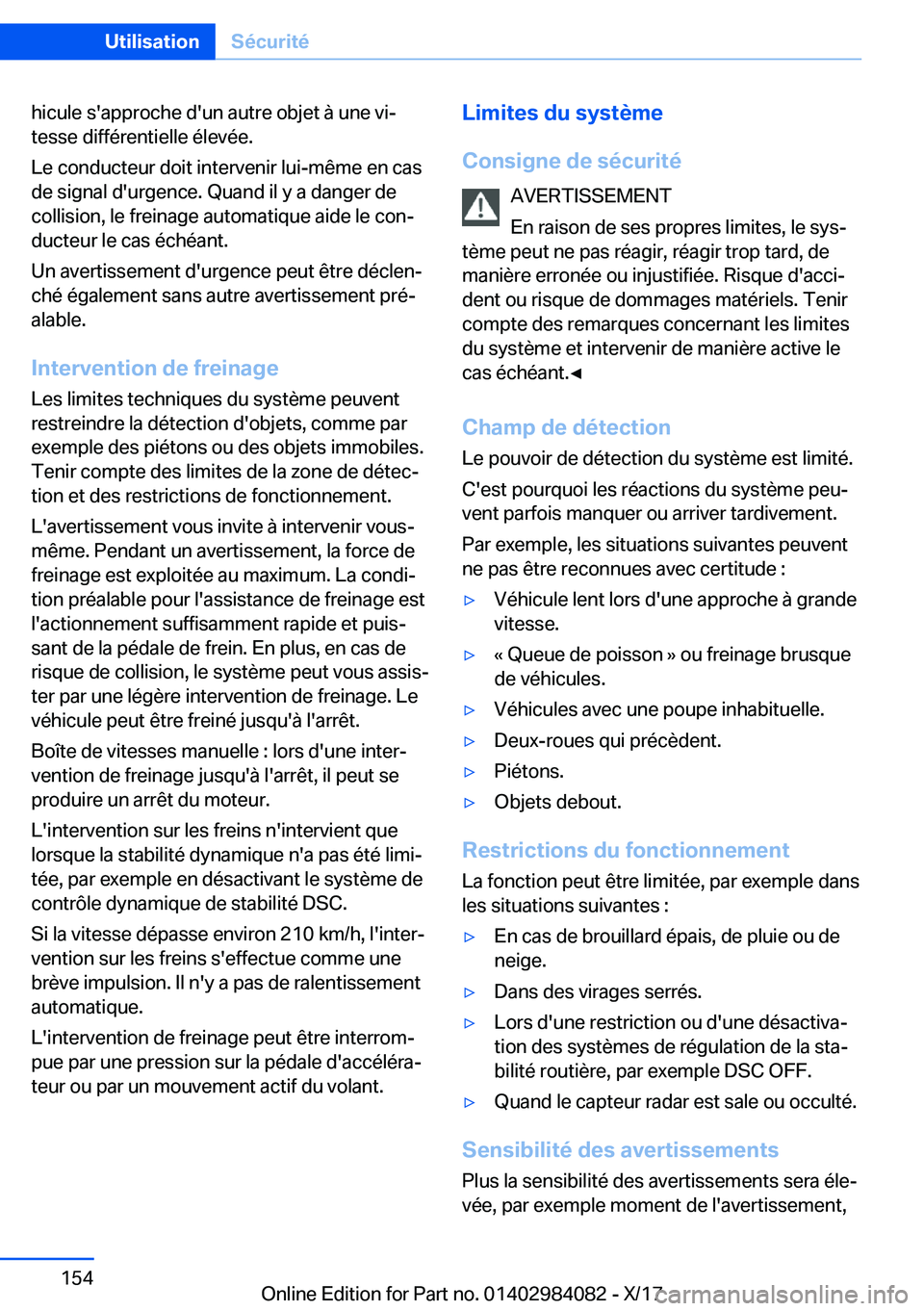 BMW 3 SERIES 2018  Notices Demploi (in French) �h�i�c�u�l�e� �s�'�a�p�p�r�o�c�h�e� �d�'�u�n� �a�u�t�r�e� �o�b�j�e�t� �