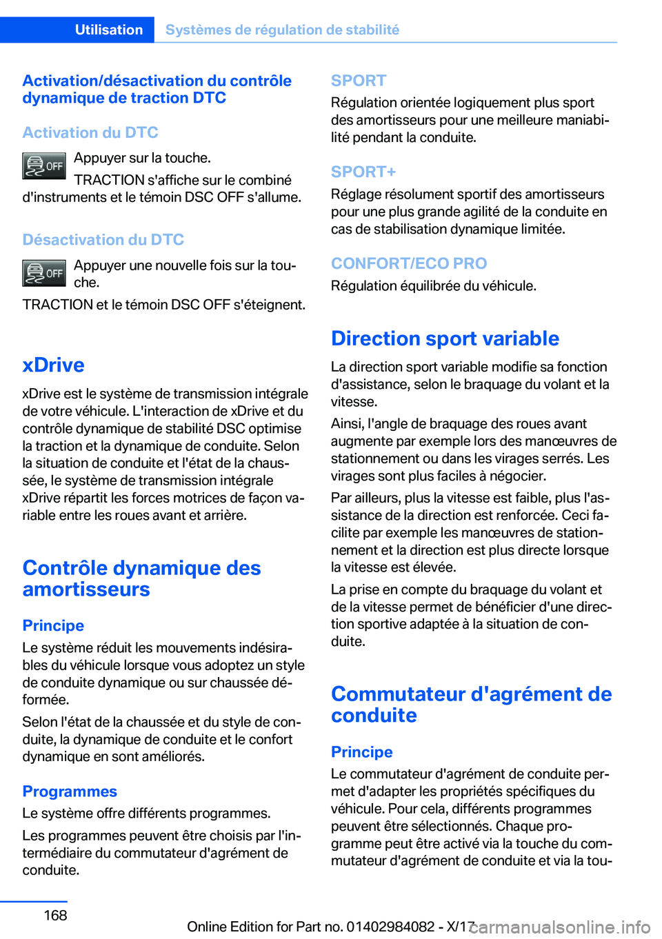 BMW 3 SERIES 2018  Notices Demploi (in French) �A�c�t�i�v�a�t�i�o�n�/�d�é�s�a�c�t�i�v�a�t�i�o�n��d�u��c�o�n�t�r�