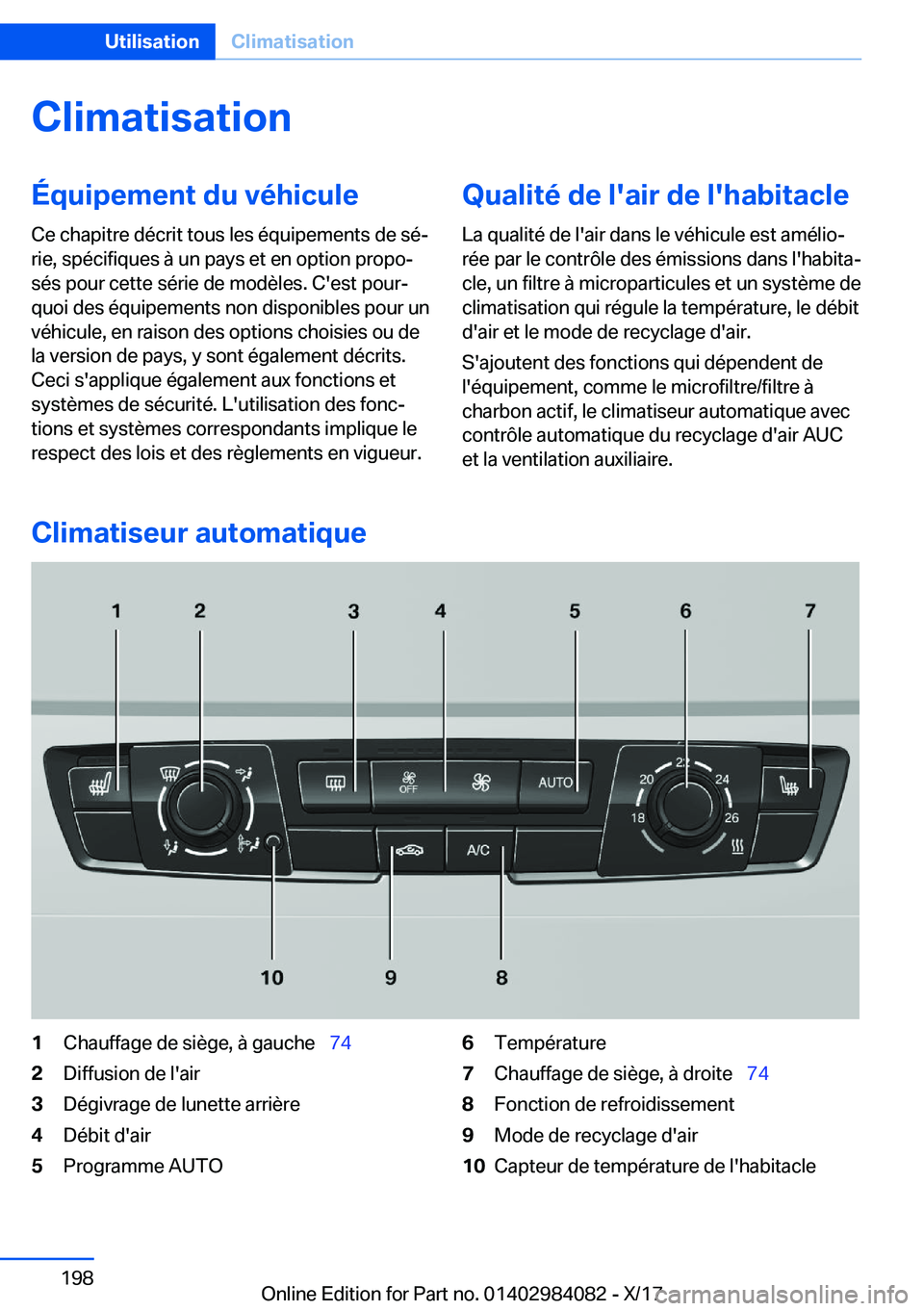 BMW 3 SERIES 2018  Notices Demploi (in French) �C�l�i�m�a�t�i�s�a�t�i�o�n�